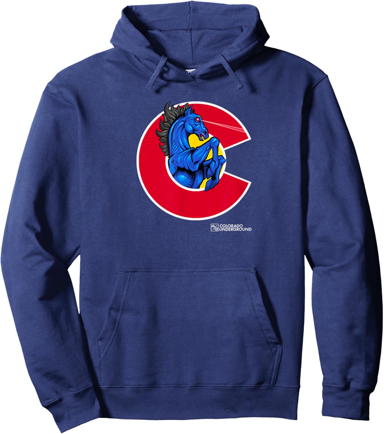 Blucifer: Laser-Eyed Demon Horse at DIA Colorado Underground Hoodie - Hoodie | Navy