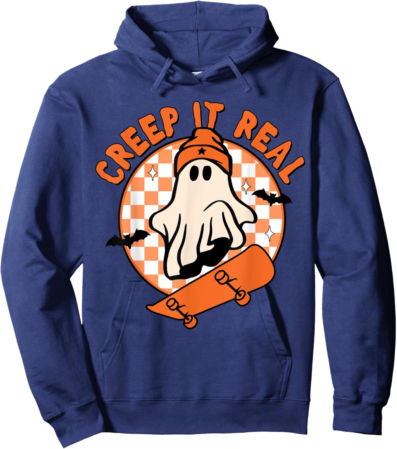 Vintage Retro Halloween Creep It Real Ghost Boy Fall Season Hoodie - Hoodie | Navy