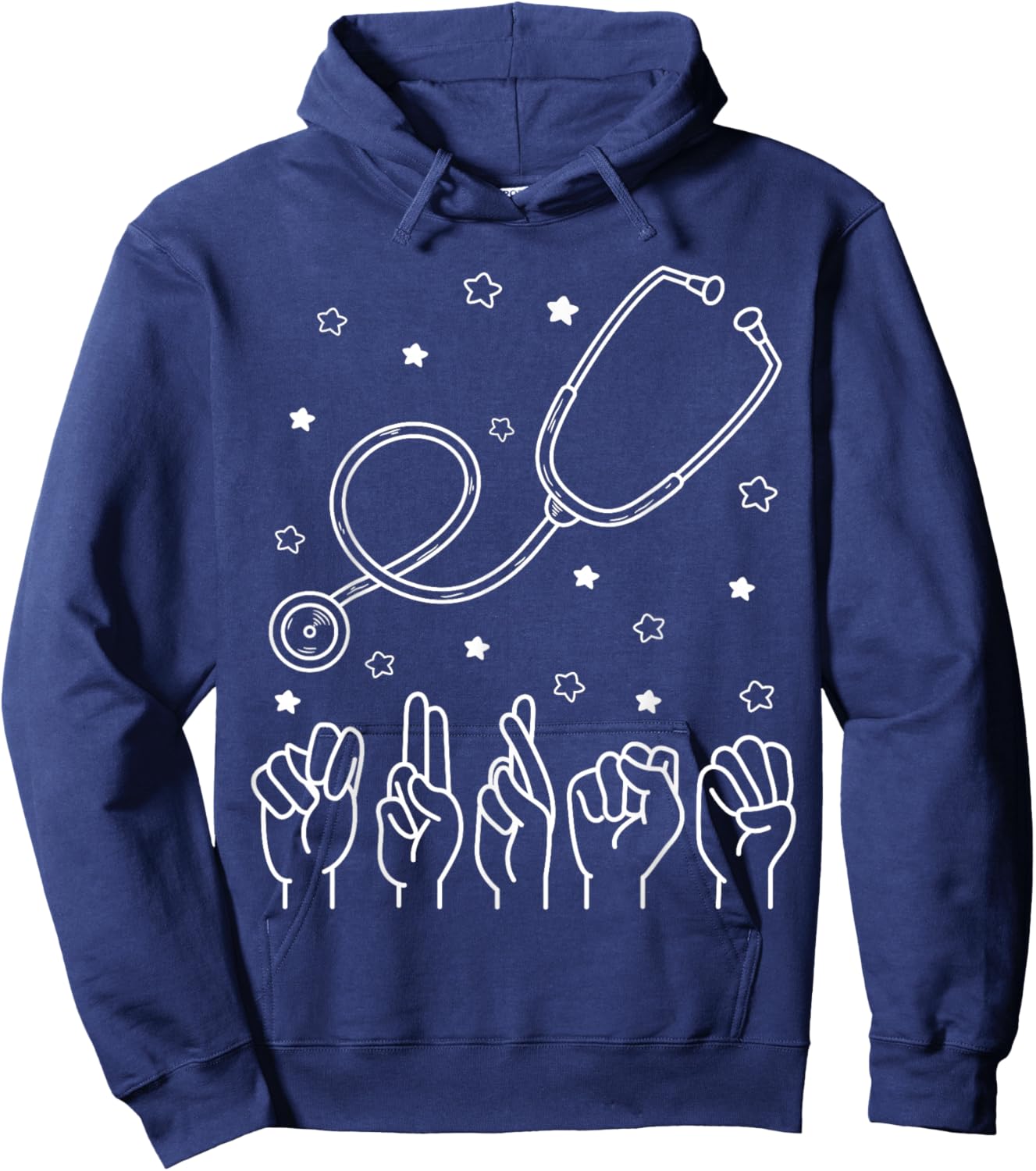 Nurse ASL Nurse American Sign Language Nursing Stethoscope Hoodie - Hoodie | Navy