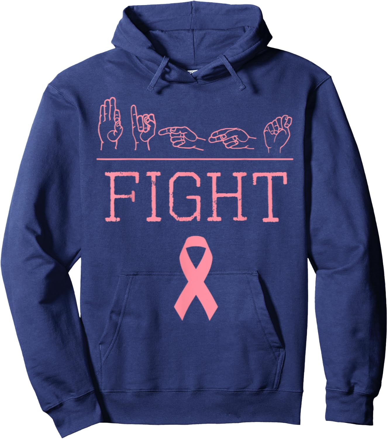Deaf Pride ASL Fight Breast Cancer Awareness Ribbon Gift Hoodie - Hoodie | Navy