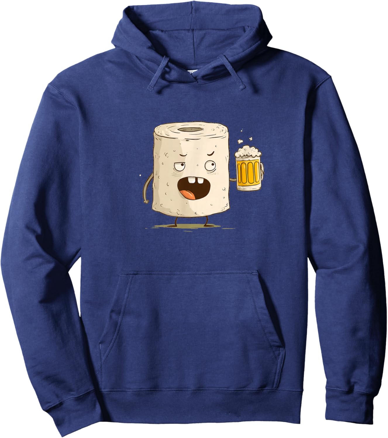 Funny Toilet Paper Face Graphic with Beer Hoodie - Hoodie | Navy
