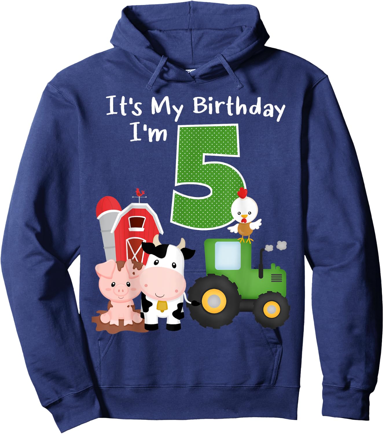 Farm Barnyard Animals Tractor 5th Birthday 5 Year Old Bday Hoodie - Hoodie | Navy