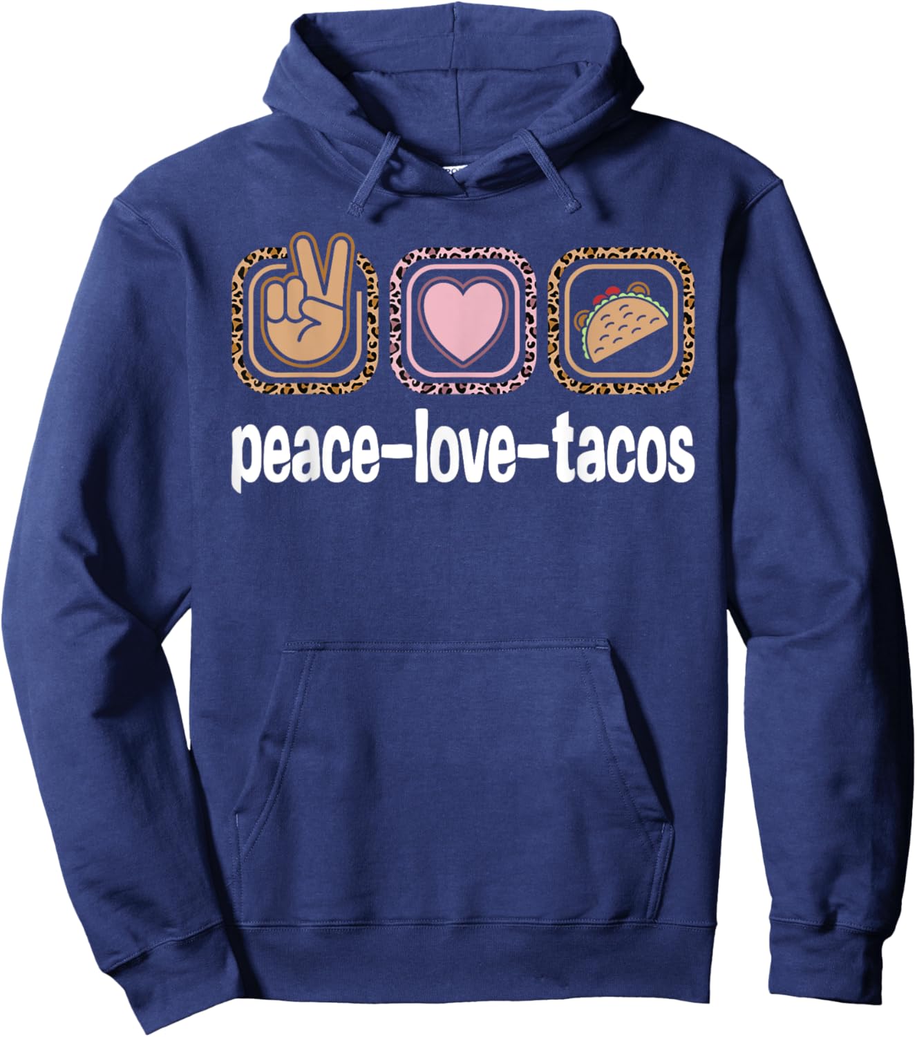 Taco Lover Leopard Print Women Girls Kids Peace Love Tacos Hoodie - Hoodie | Navy