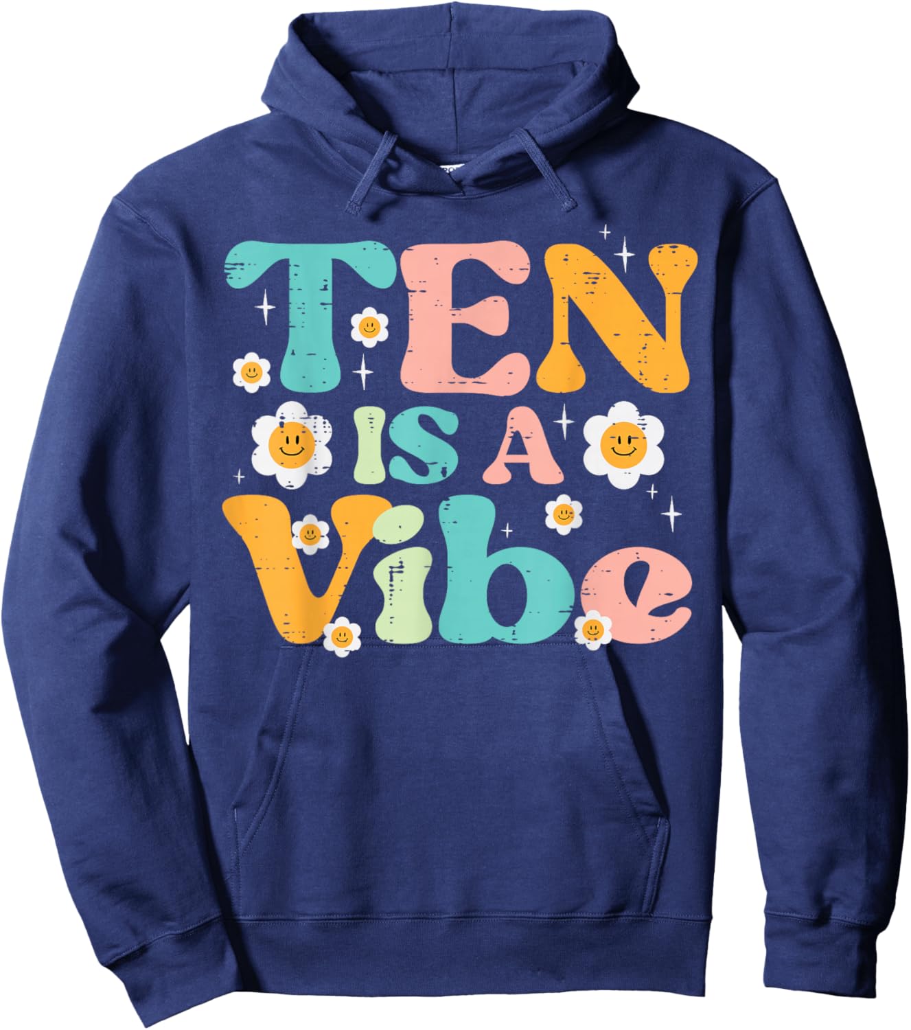 10th Birthday 10 Is A Vibe Retro Bday Groovy Girls Kids Hoodie - Hoodie | Navy