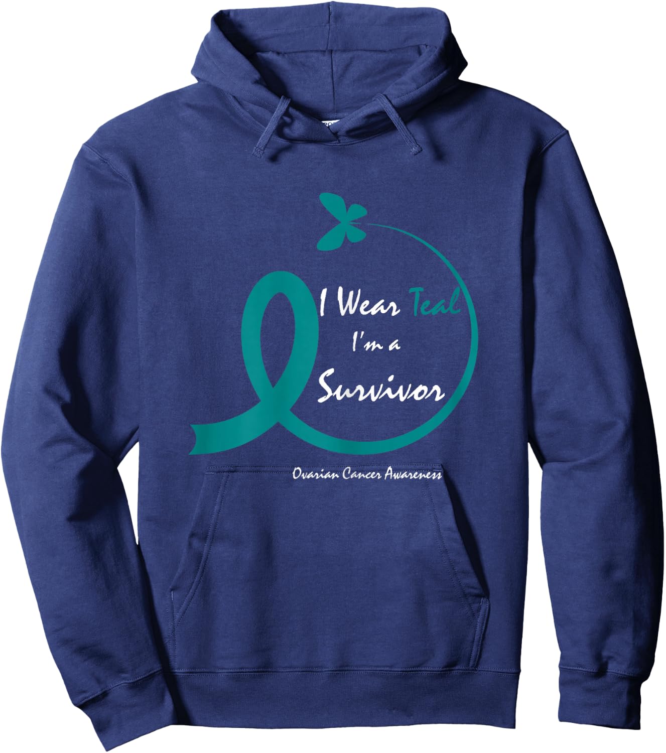 Cute Ovarian Cancer Survivor Gifts Teal Butterfly Awareness Hoodie - Hoodie | Navy