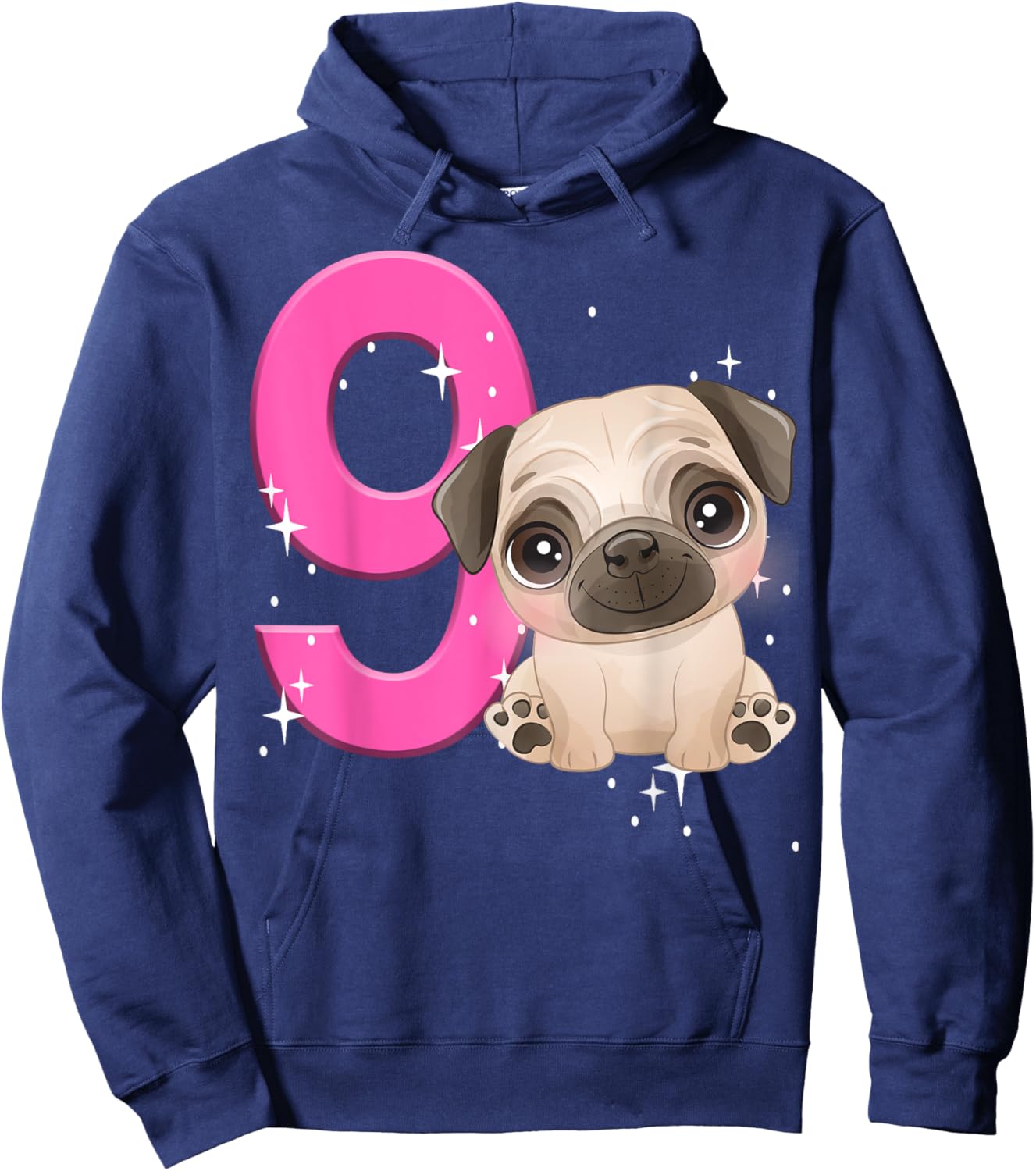 9th Birthday Girl Pug Dog Birthday Shirt Party Pug Kids Nine Hoodie - Hoodie | Navy