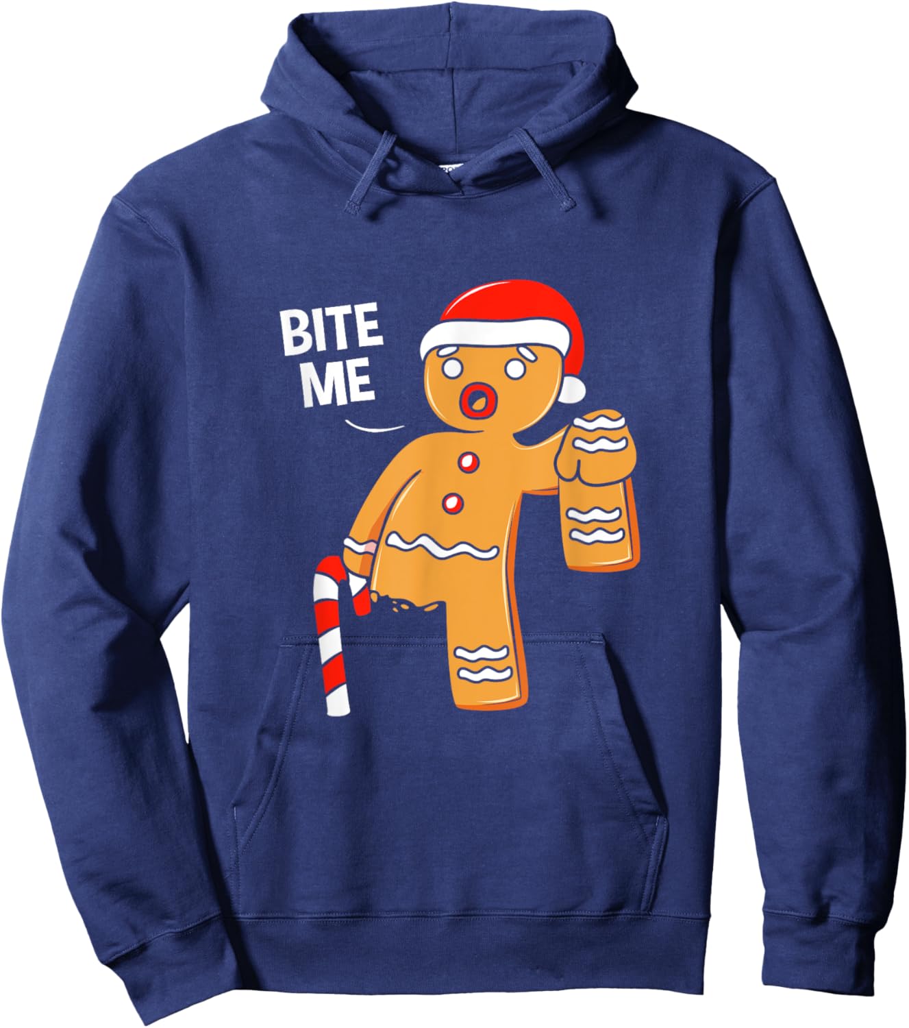 Funny Gingerbread Cookie Bite Me Christmas Candy Cane Hoodie - Hoodie | Navy