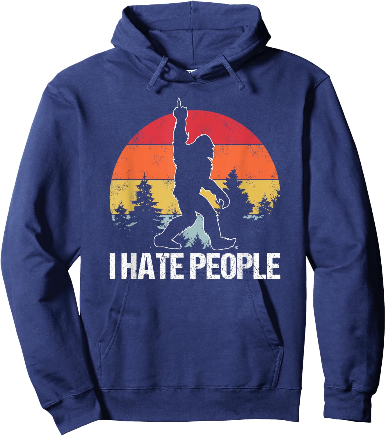 Big Foot I Hate People Middle Finger Sasquatch Retro Funny Hoodie - Hoodie | Navy