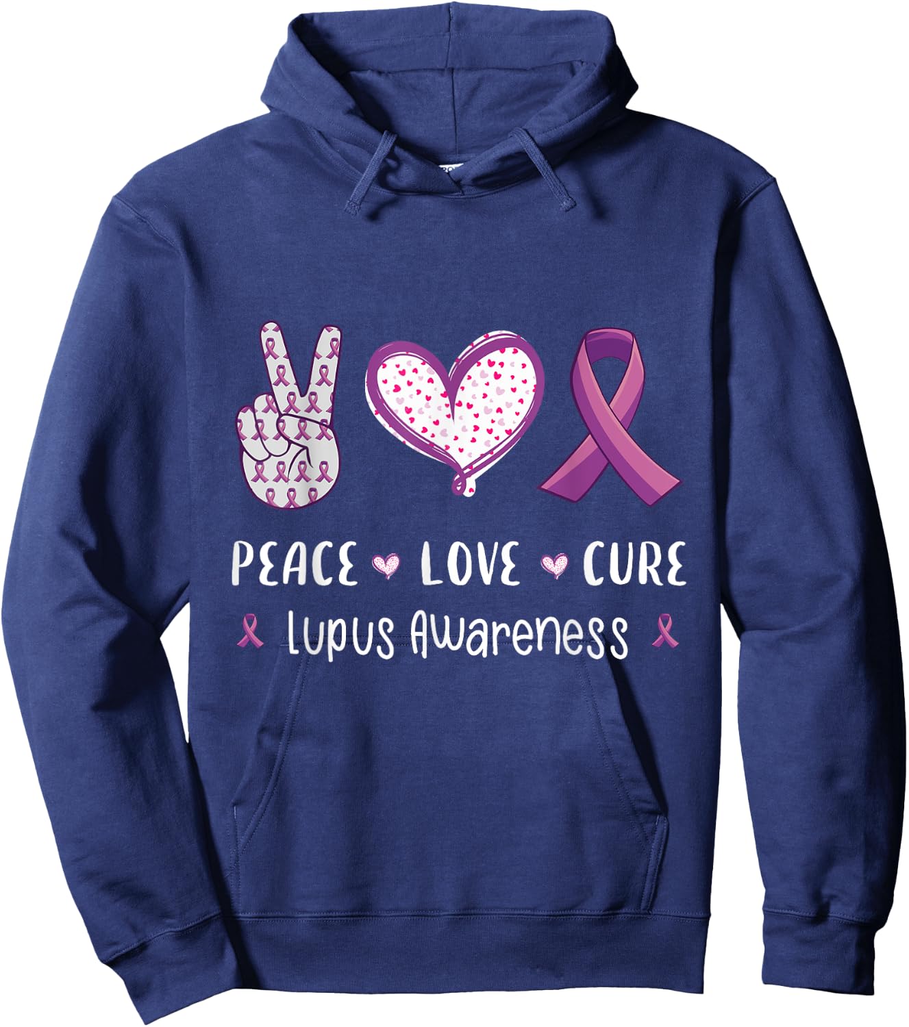 Peace Love cure lupus awareness men women kids lupus Hoodie - Hoodie | Navy