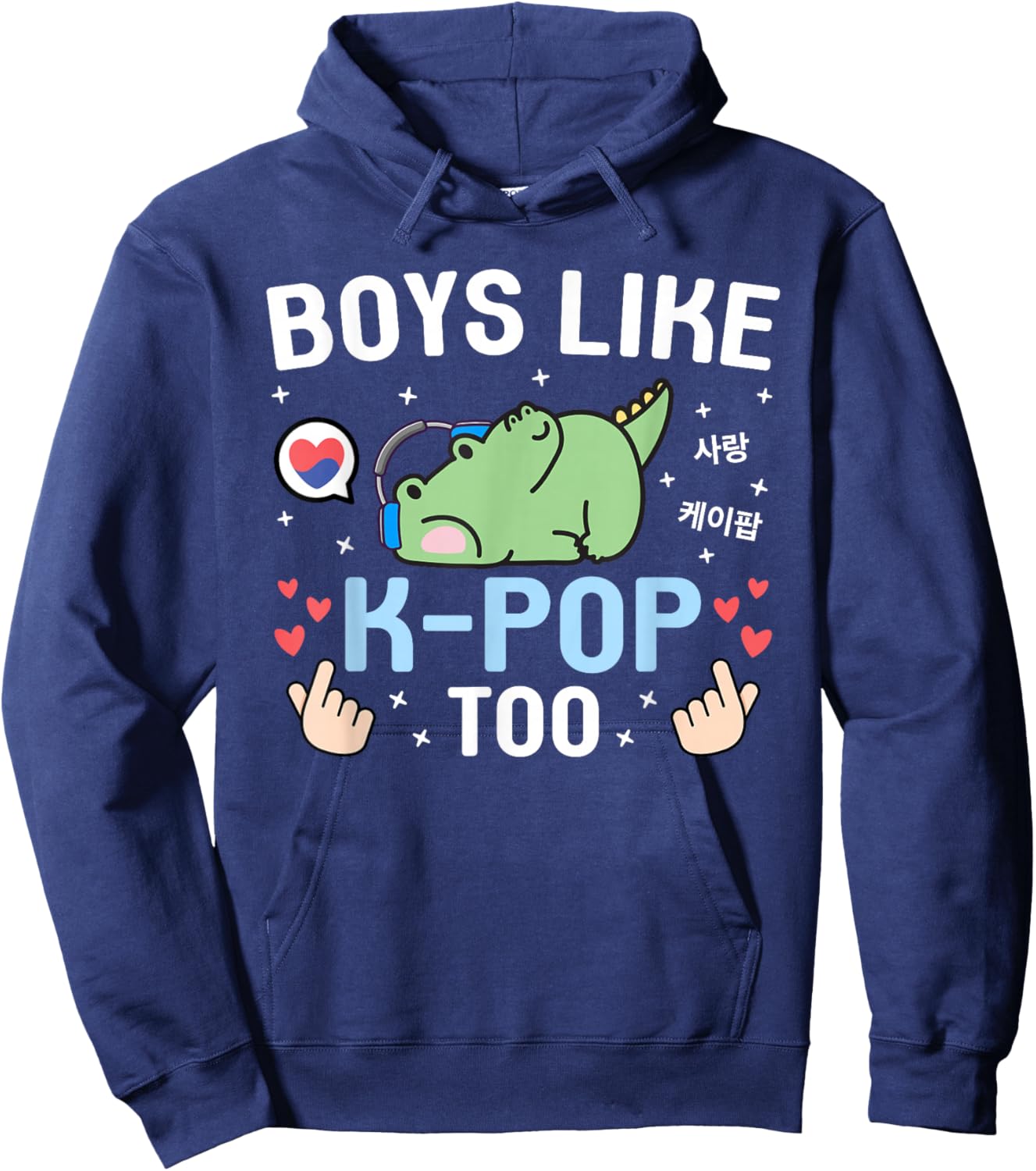 Boys Like K-Pop Too Cute Kawaii Crocodile Korean Music K-Pop Hoodie - Hoodie | Navy