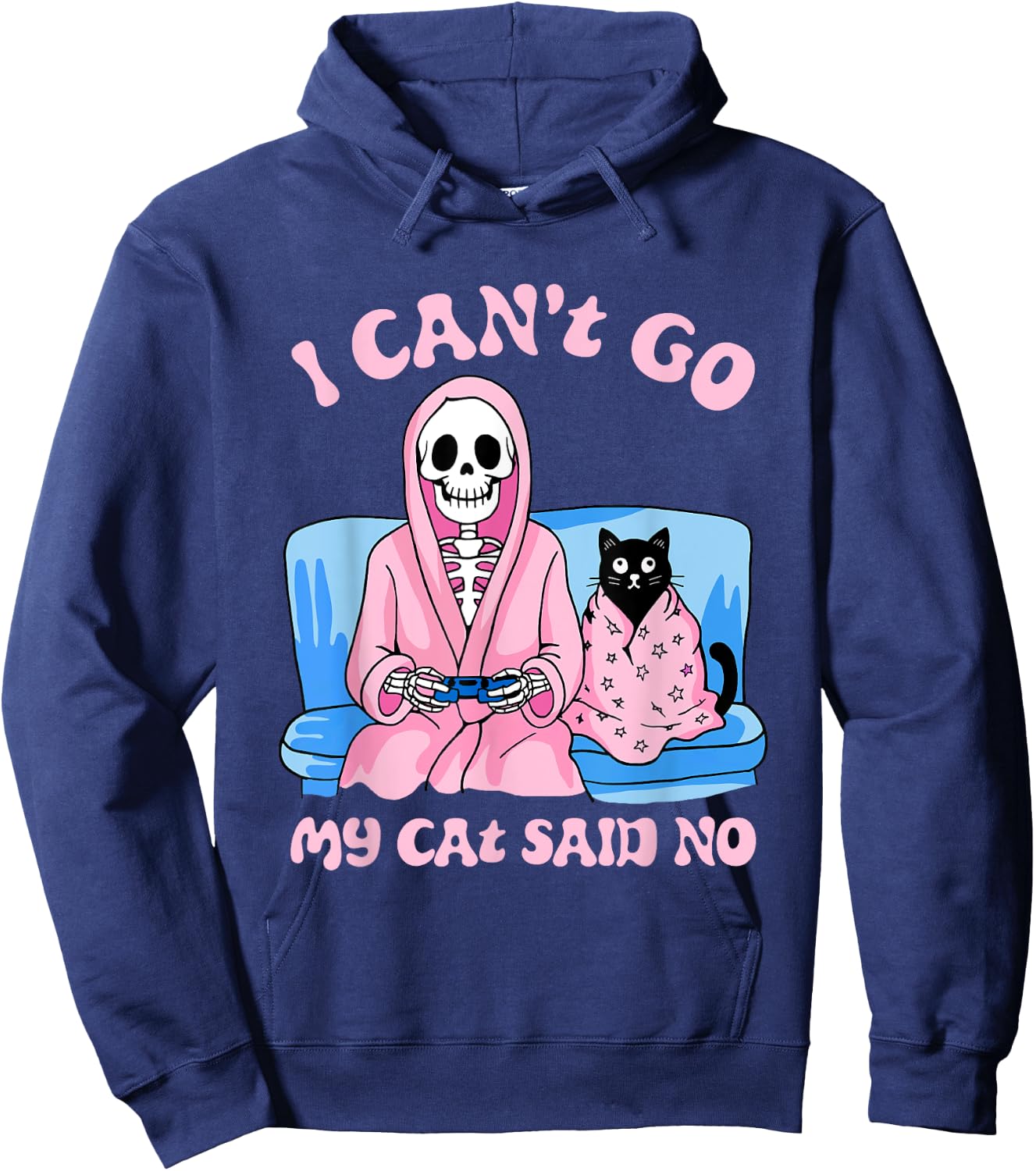 Skeleton Cat Lovers I Can’t Go My Cat Said No Home Game Hoodie - Hoodie | Navy