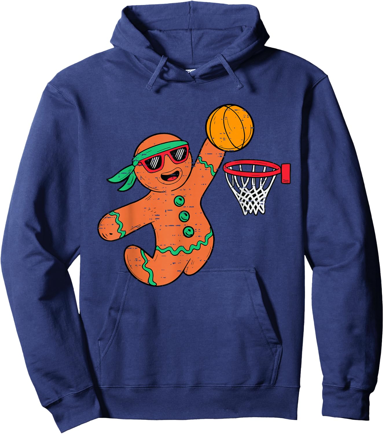 Funny Gingerbread Basketball Christmas Xmas Boys Kids Hoodie - Hoodie | Navy