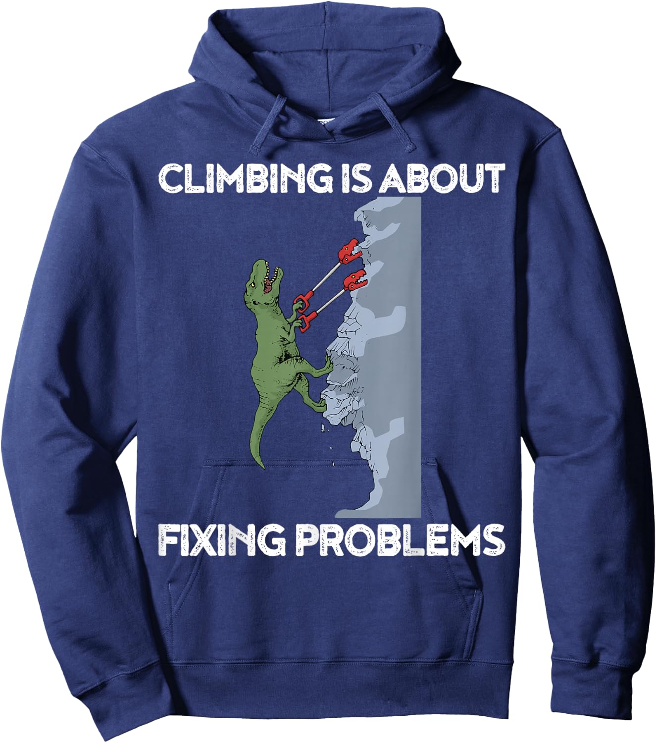 Funny Climbing T-Rex Rock Climber Dinosaur Hoodie - Hoodie | Navy
