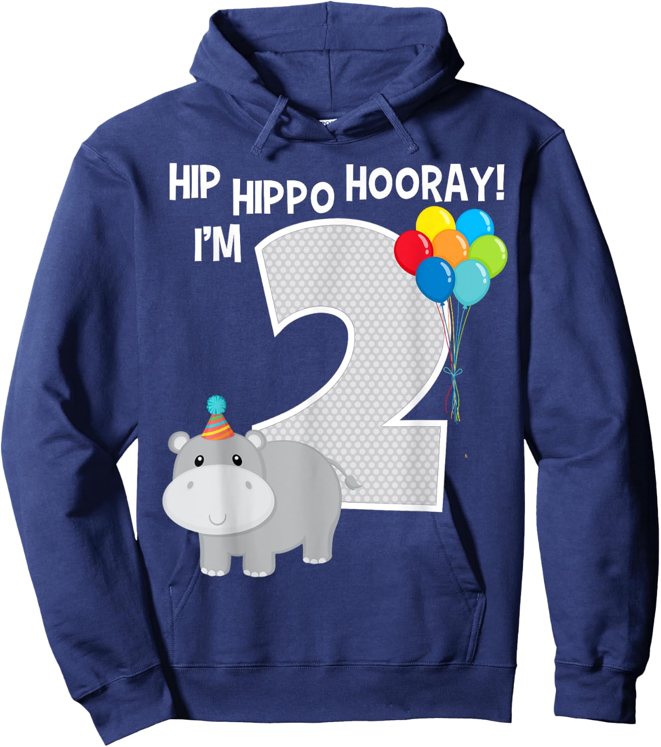 Hip Hippo Hooray I'm 2 Zoo Theme 2nd Birthday Party Kids Hoodie - Hoodie | Navy