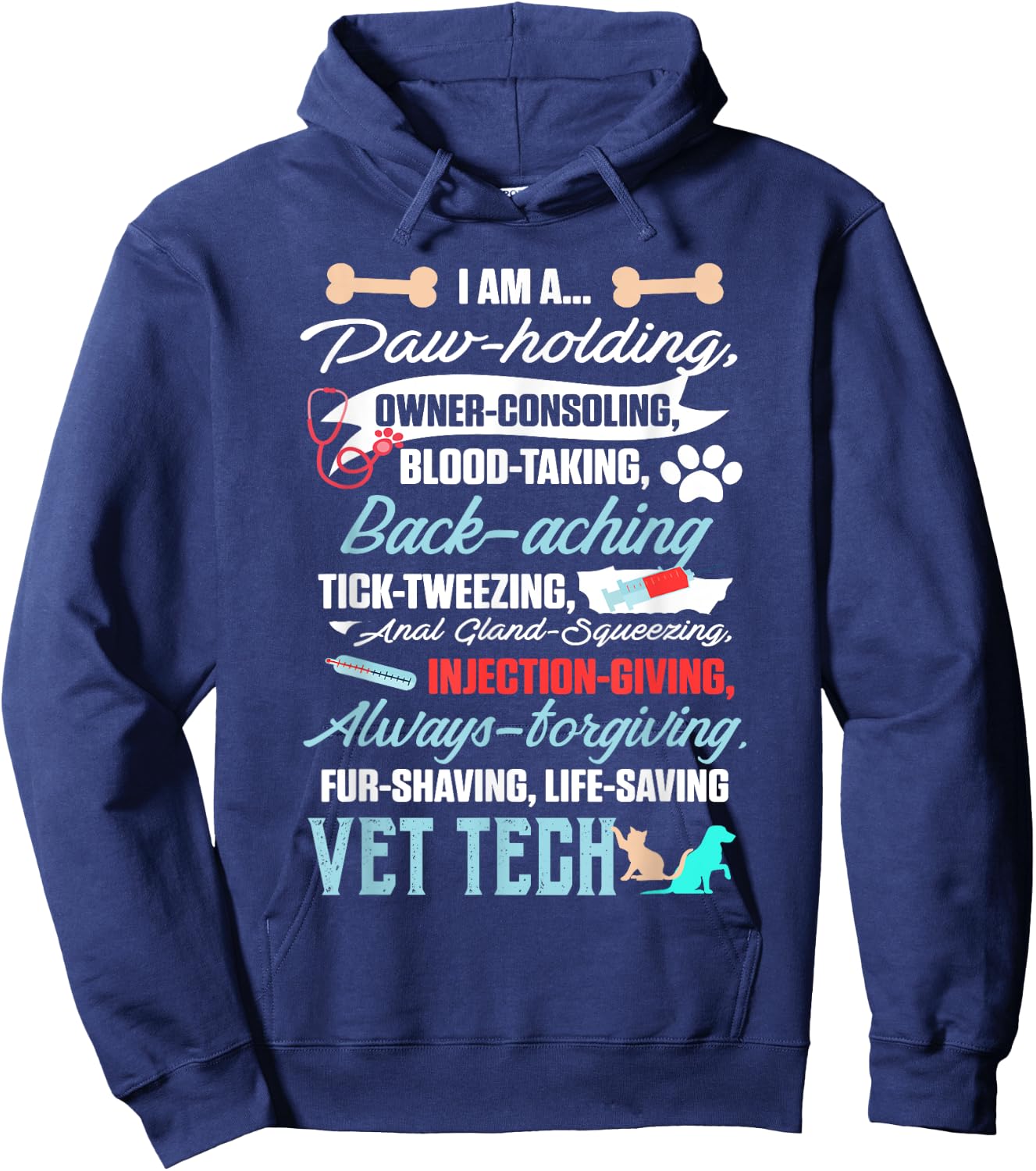 Vet Tech Paw Holding Funny Veterinary Technician Hoodie - Hoodie | Navy