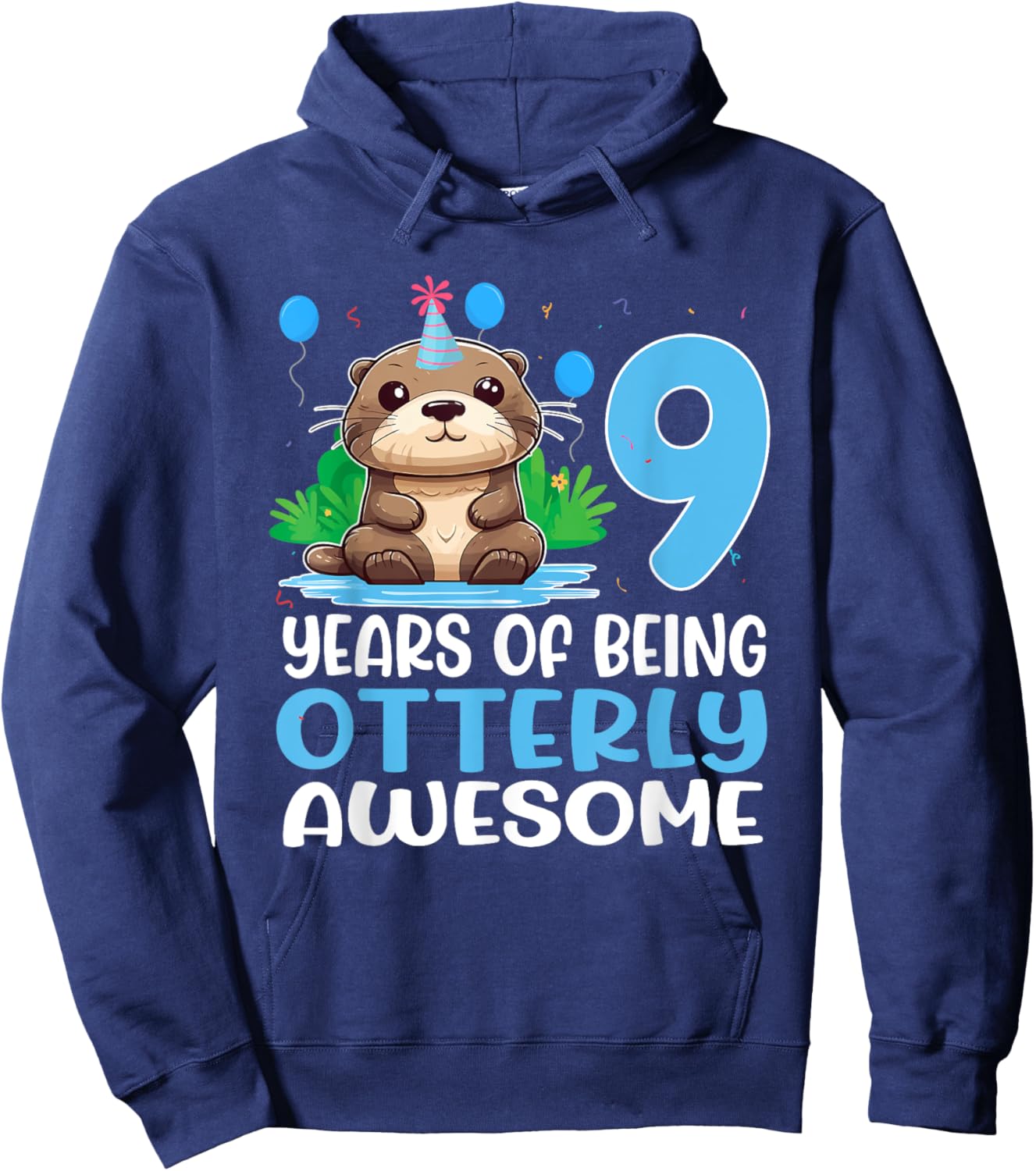9 Years Of Being Otterly Awesome 9th Birthday Cute Otter Hoodie - Hoodie | Navy