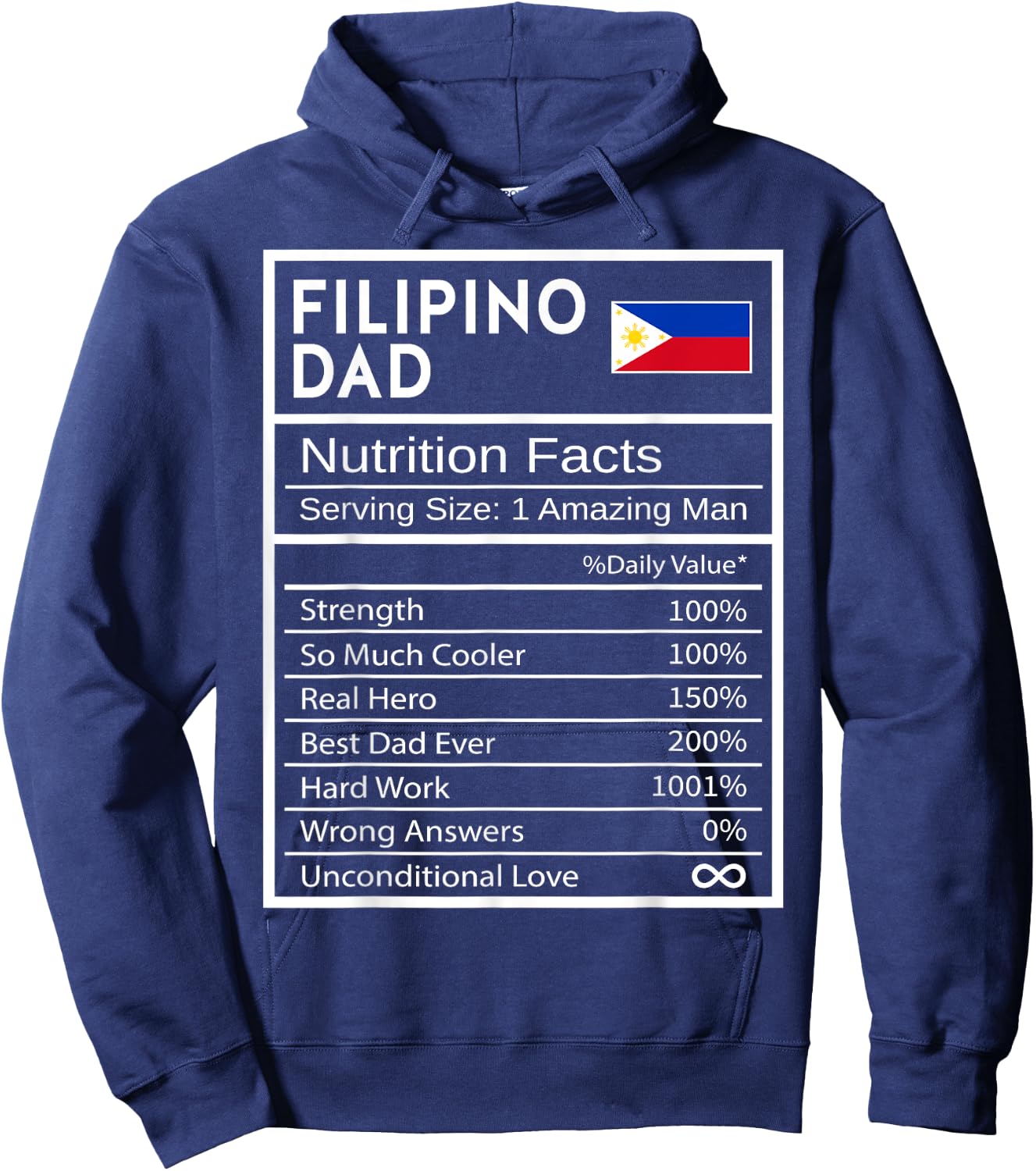 Filipino Dad Nutrition Facts National Pride Gift Dad Hoodie - Hoodie | Navy