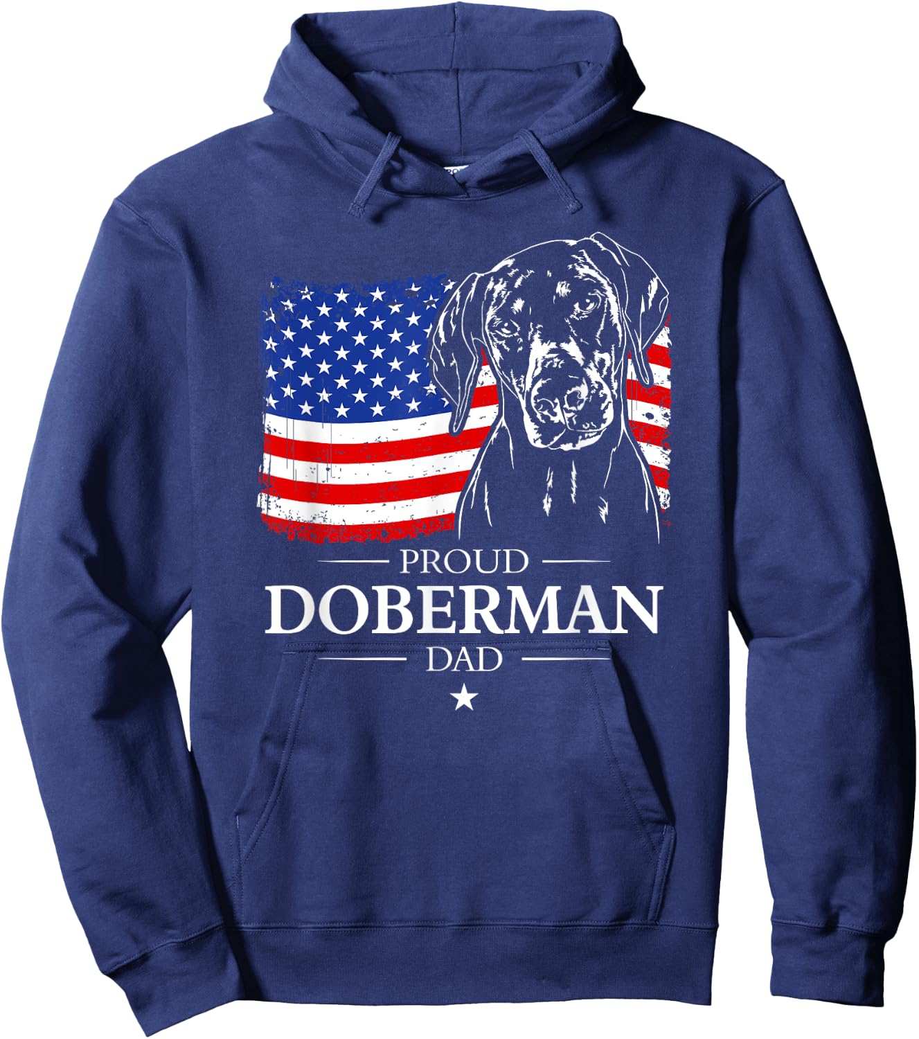 Proud Doberman Dad American Flag patriotic gift Dobie dog Hoodie - Hoodie | Navy