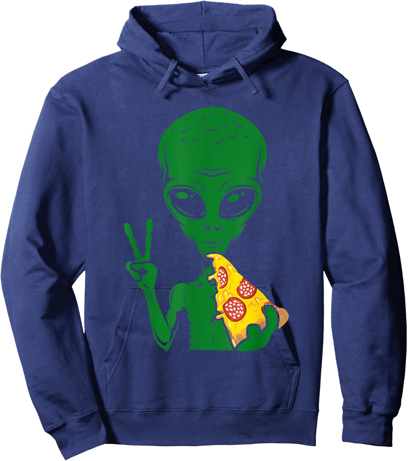 Funny Alien Head Eating Pizza UFO Extraterrestrial Small Hoodie - Hoodie | Navy