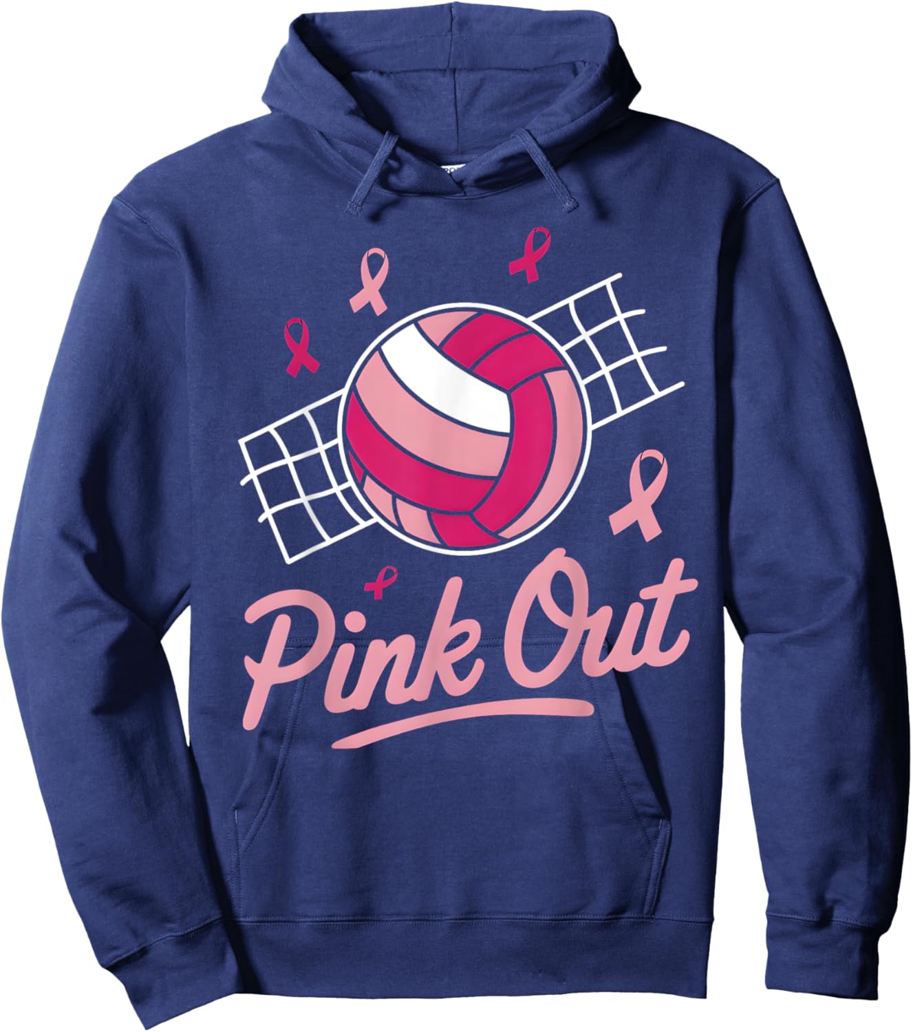 Volleyball Pink Out Breast Cancer Awareness Pink Ribbon Hoodie - Hoodie | Navy