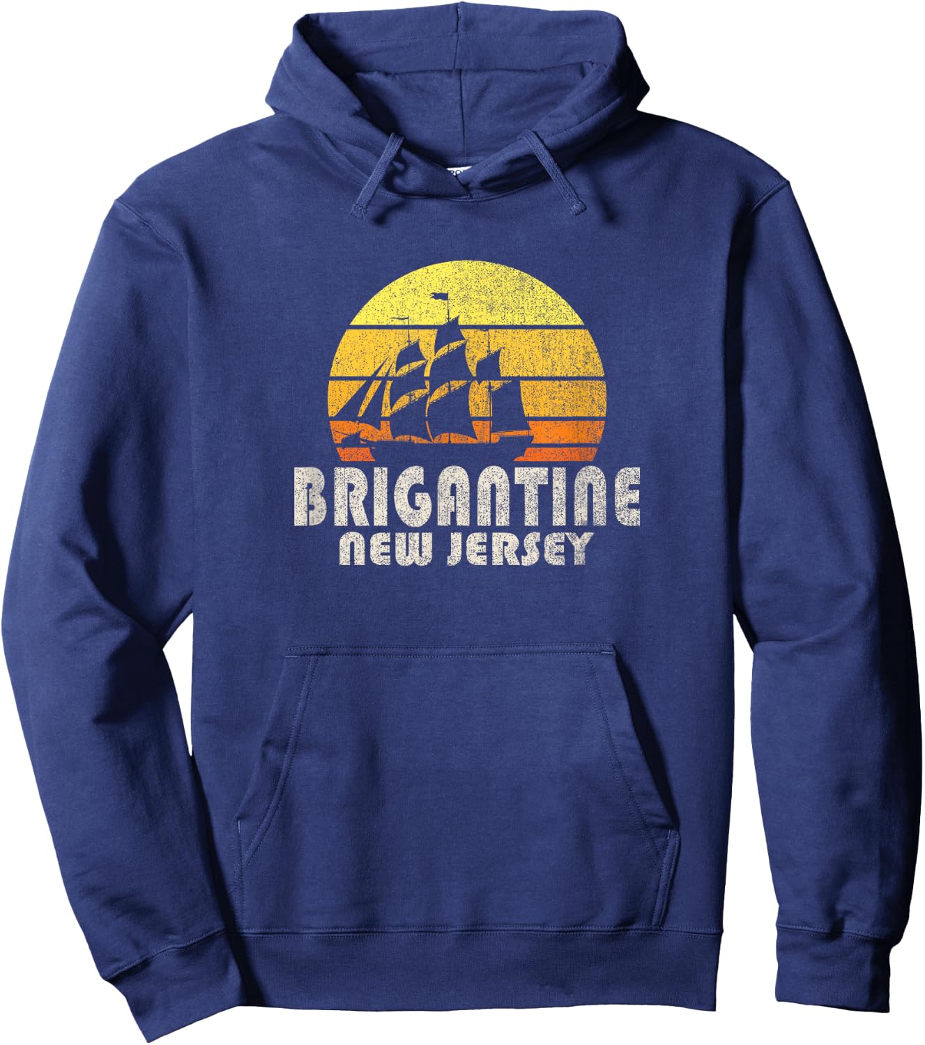 Retro Brigantine NJ Beach Vacation Men Women Kids Hoodie - Hoodie | Navy
