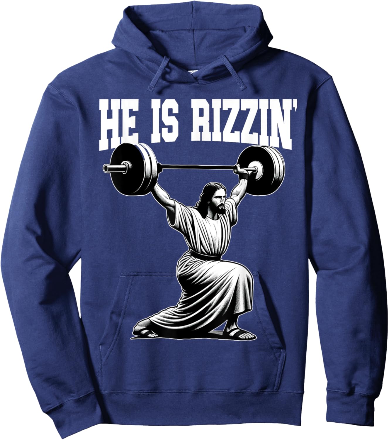 He Is Rizzin' Jesus Weightlifting Snatch Clean And Jerk Hoodie - Hoodie | Navy