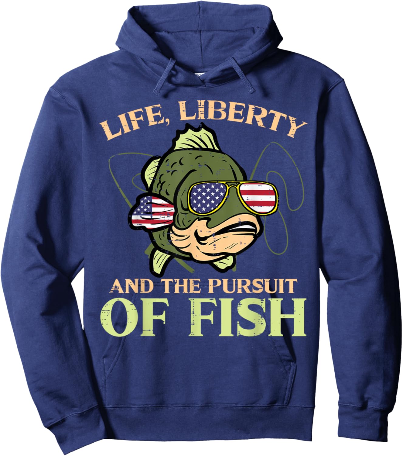 4th July Life Liberty Pursuit Fish Funny Fishing Patriot Men Hoodie - Hoodie | Navy
