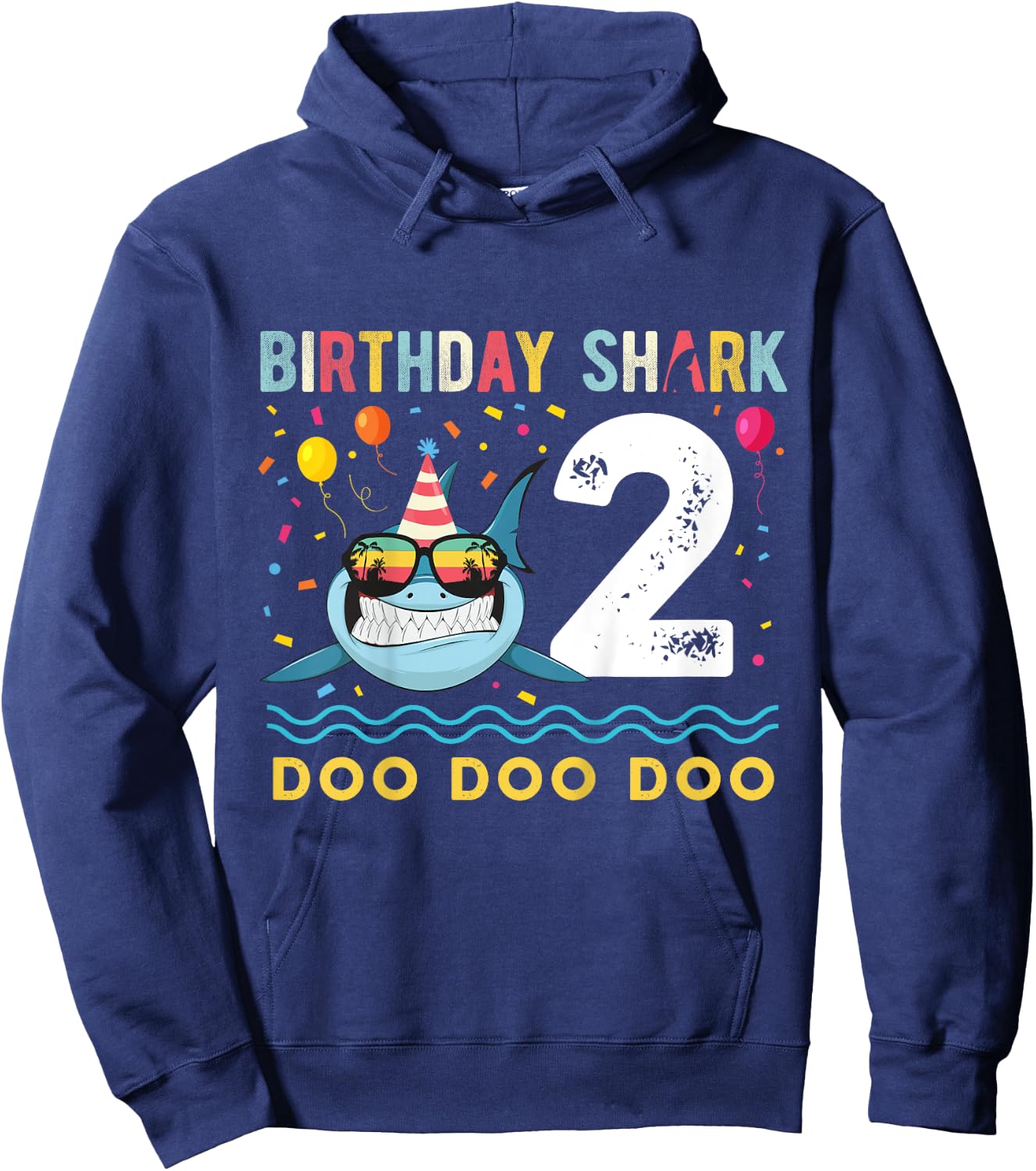 2 Year Old Birthday Boy Girl Shark Boys and Girls Hoodie - Hoodie | Navy