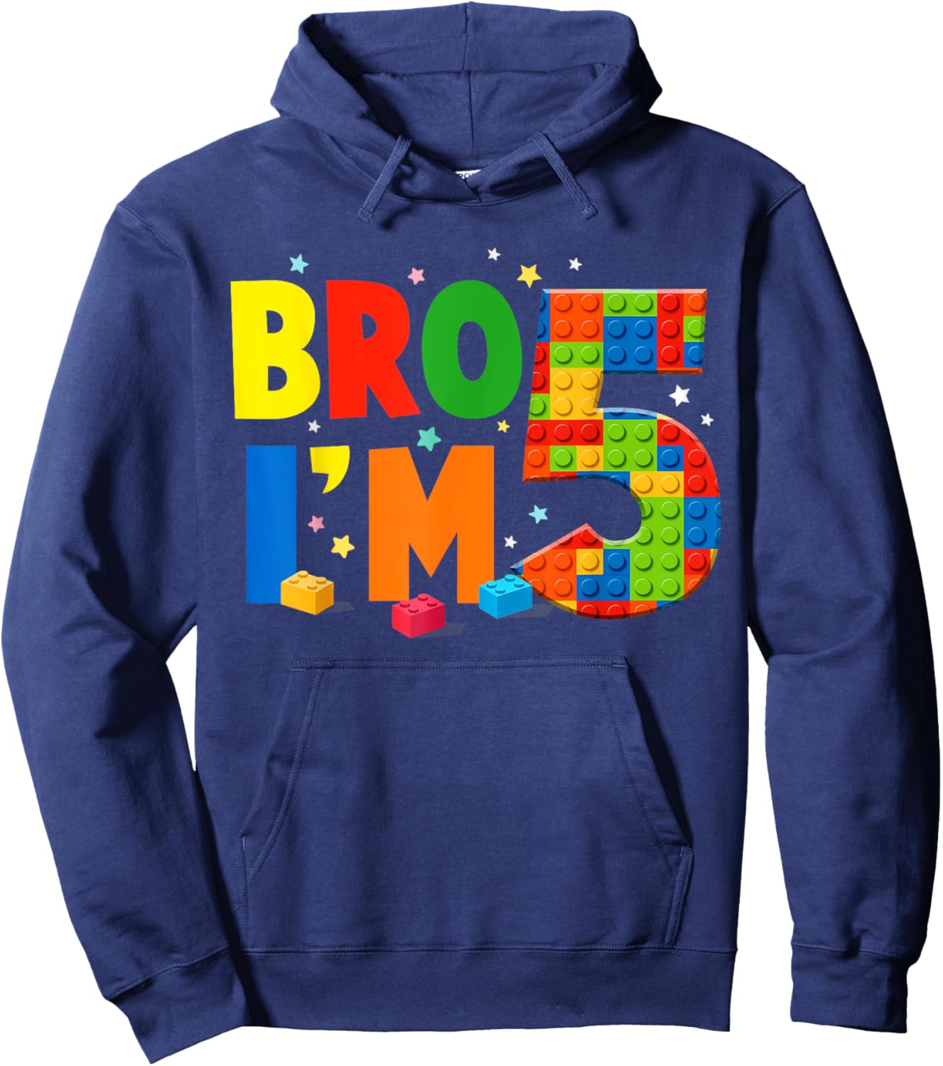 Birthday Boy Shirt Bro I’m 5 Year Old Building Blocks Brick Hoodie - Hoodie | Navy