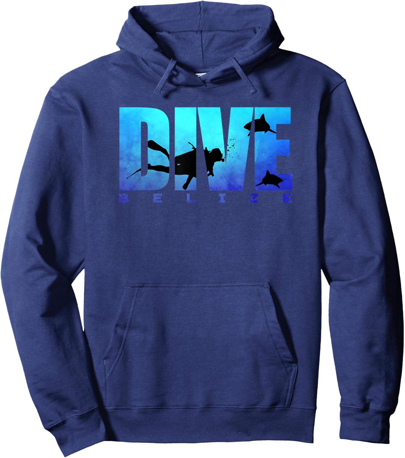 DIVE BELIZE Sharks Scuba Diver Reef Freediving Snorkeling Hoodie - Hoodie | Navy