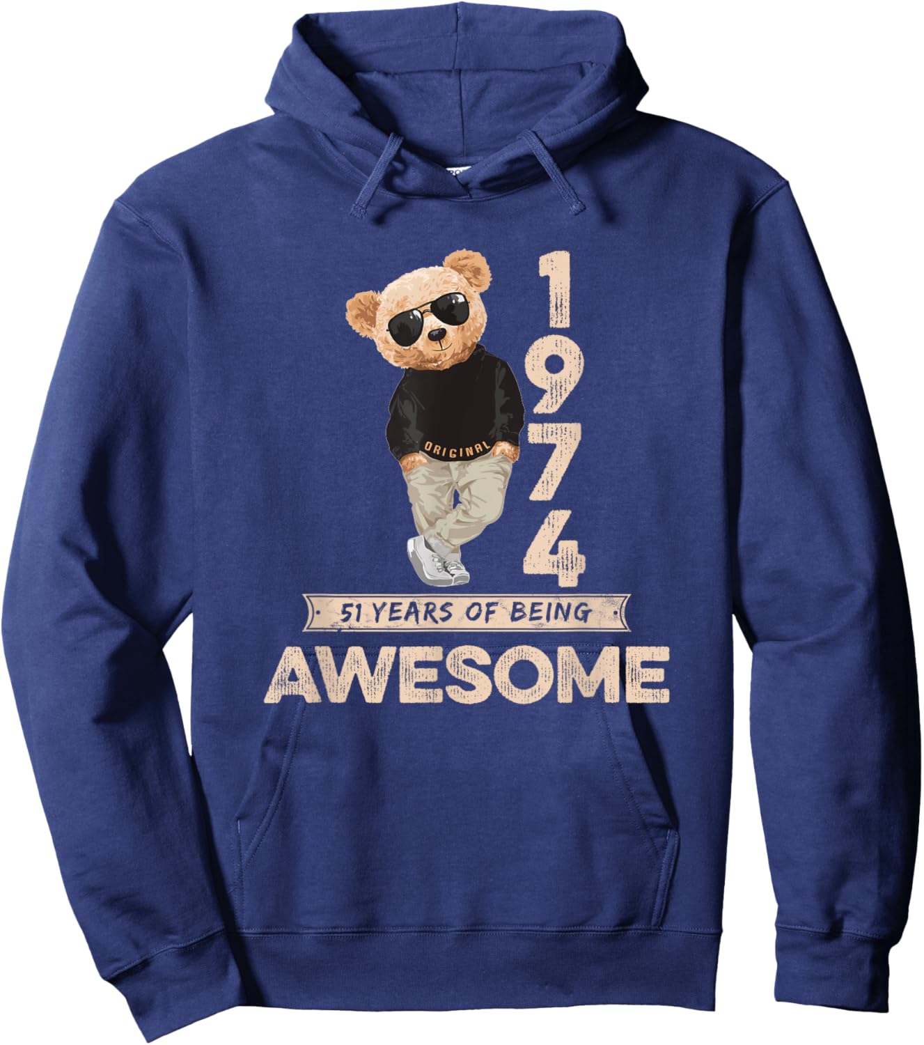 51st Birthday Men Women 1974 Original Awesome Teddy Bear Hoodie - Hoodie | Navy