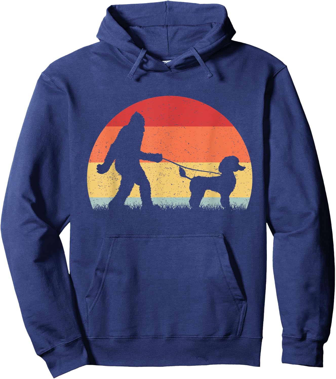 Vintage Bigfoot Walking Poodle Dog Sasquatch Funny Gifts Men Women Kids Hoodie - Hoodie | Navy