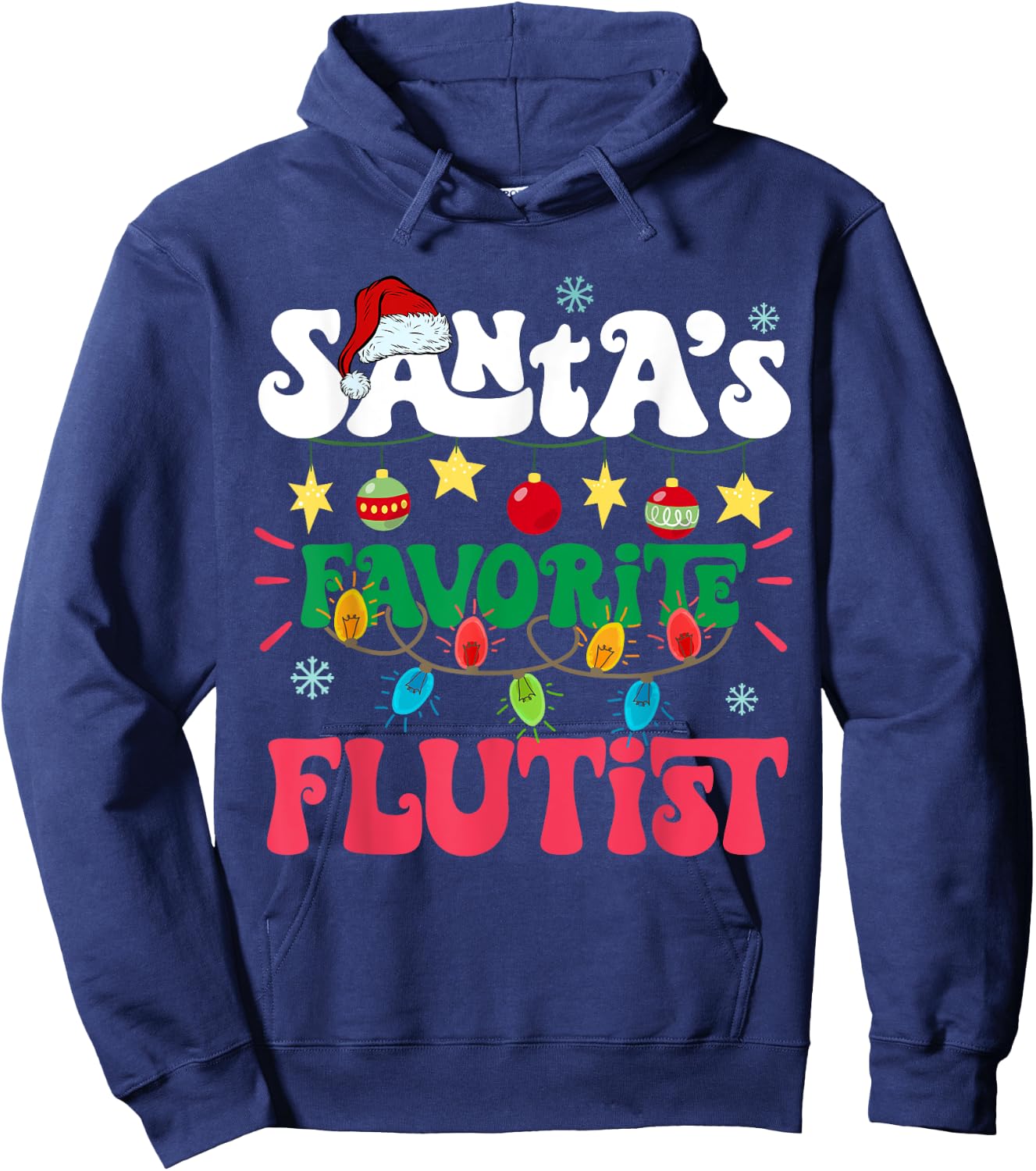 Santa's Favorite Flutist Santa Hat Flute Light Christmas Hoodie - Hoodie | Navy