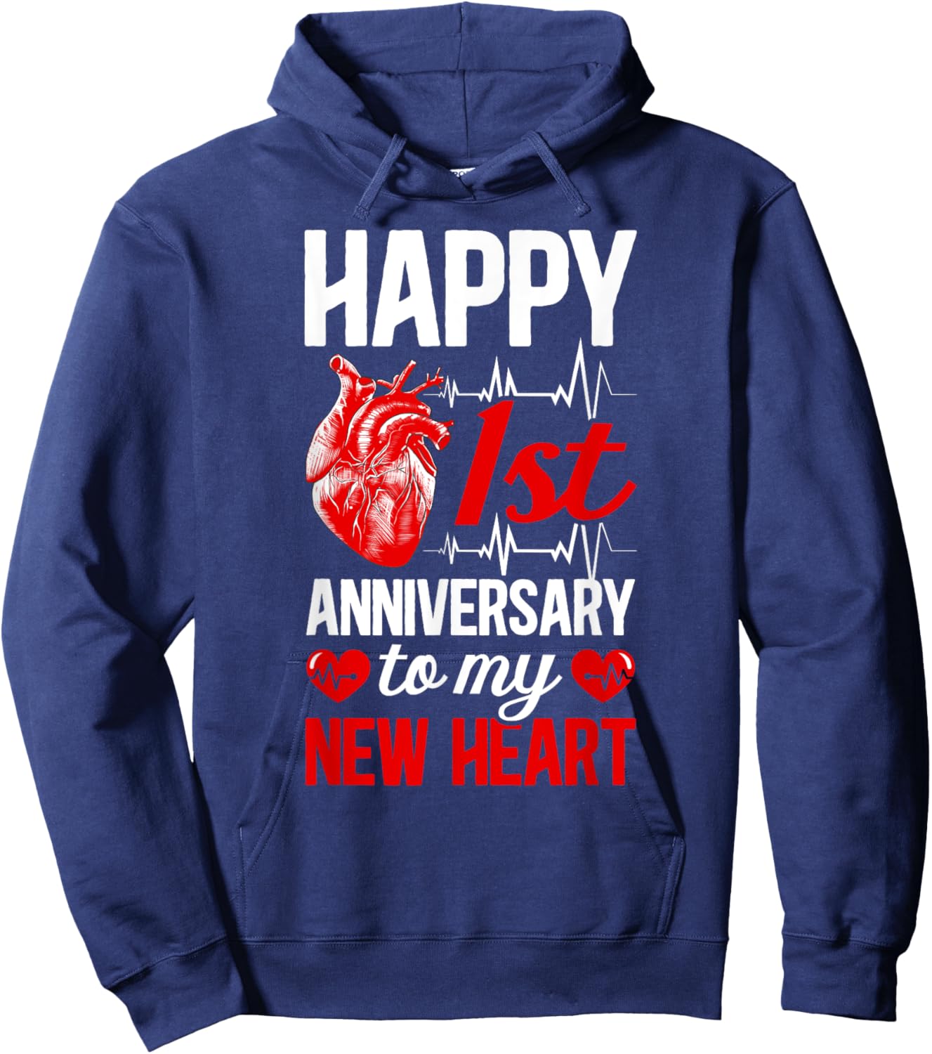 Happy 1 Year Heart Transplant Anniversary Heart Recipient Hoodie - Hoodie | Navy
