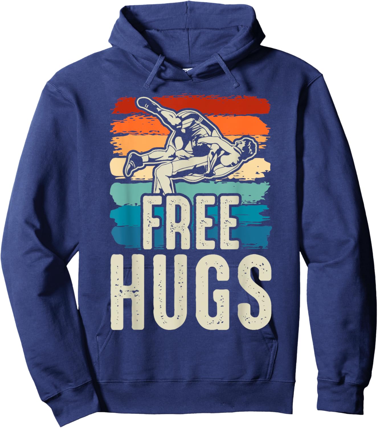 Vintage Wrestling Funny Free Hugs Wrestling Hoodie - Hoodie | Navy