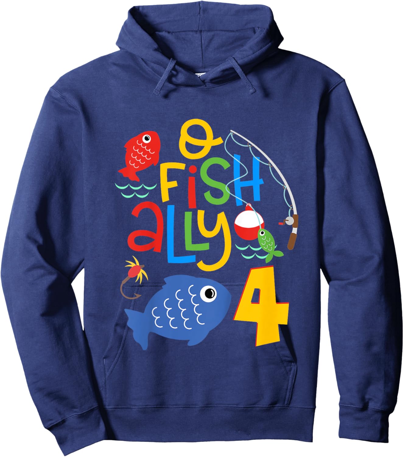 Kids O-Fish-Ally Four Birthday Decorations 4 Year Old 4th Bday Hoodie - Hoodie | Navy