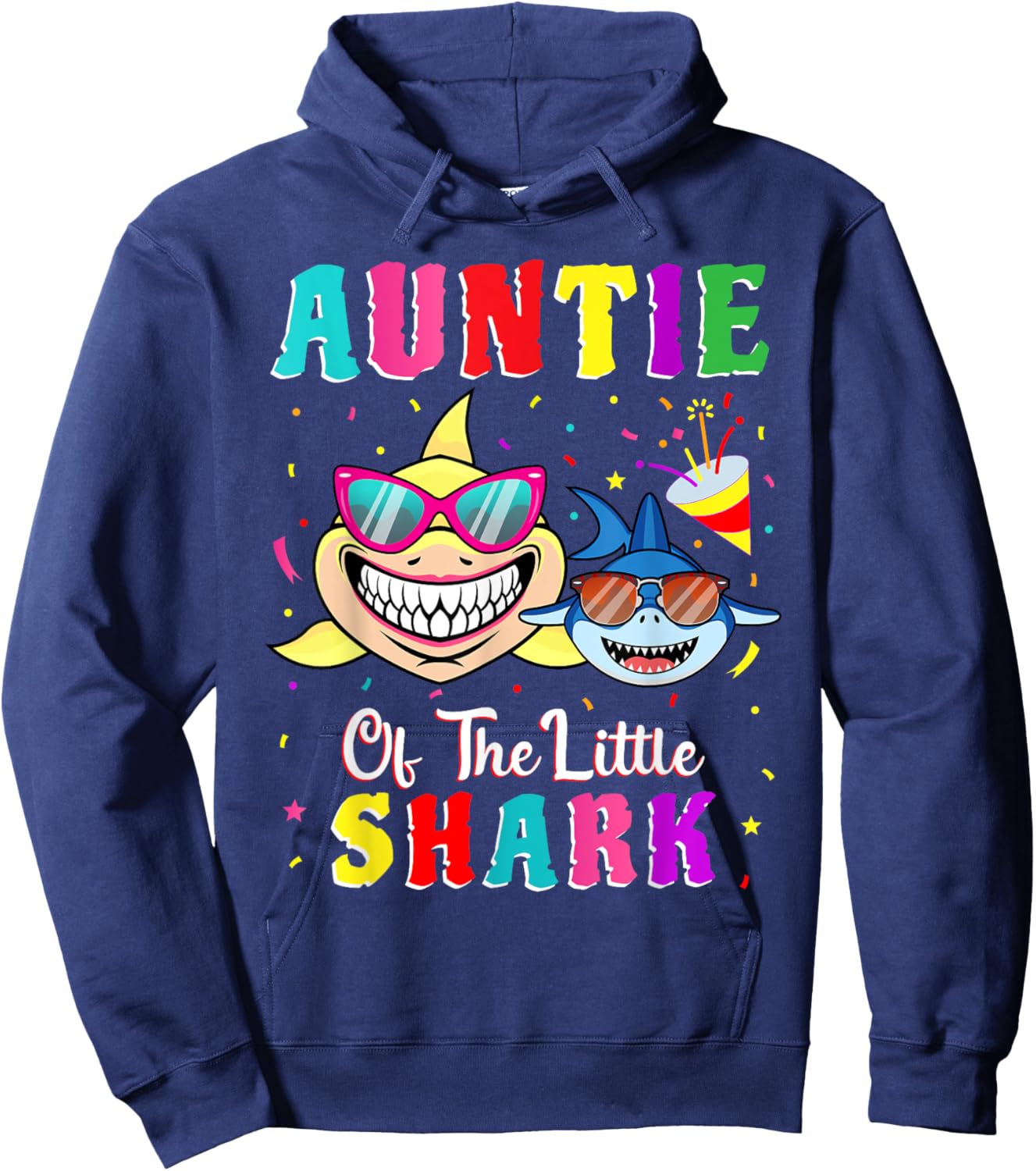 Auntie Of The Little Shark Aunt Nephew Shark Birthday Party Hoodie - Hoodie | Navy