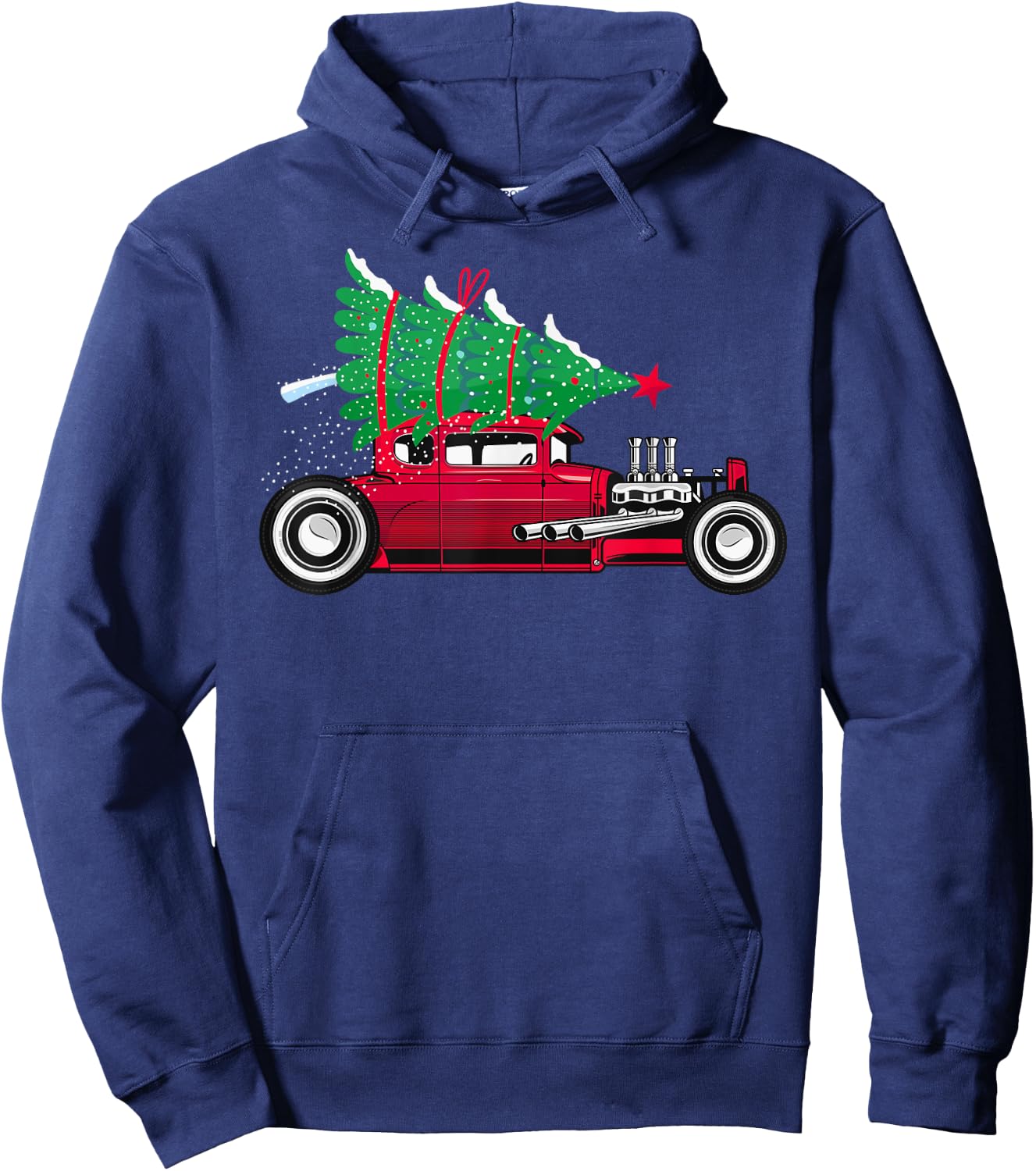 Classic Hot Rod Christmas Tree Old Vintage Car Enthusiast Hoodie - Hoodie | Navy