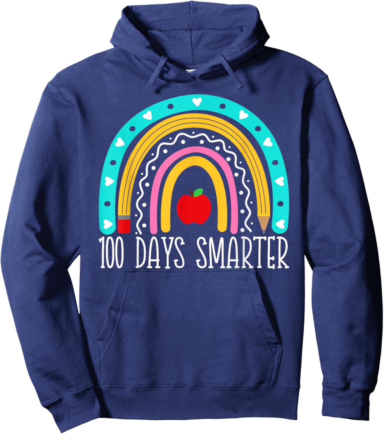 100 Days Smarter Kids Rainbow 100th Day Of School Teacher Hoodie - Hoodie | Navy