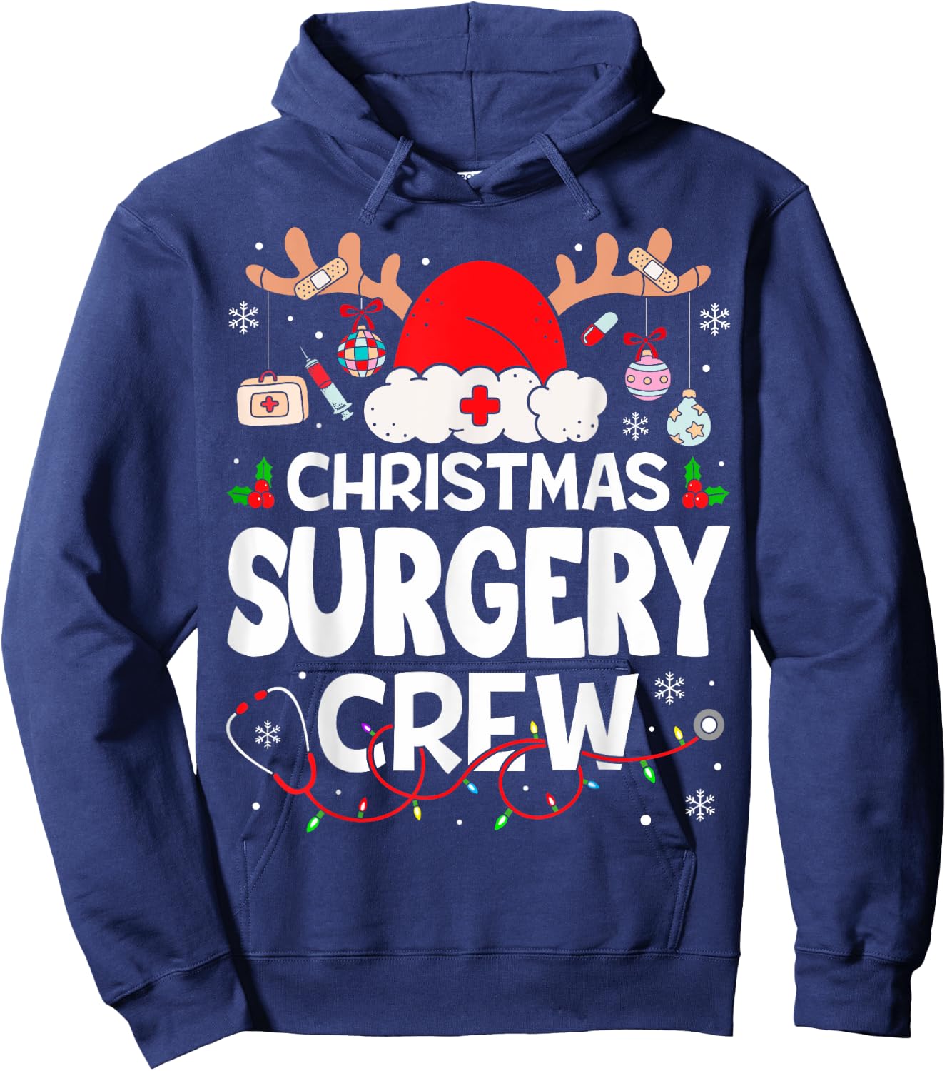 Christmas Surgery Crew Reindeer Santa Surgical Nurse Hoodie - Hoodie | Navy