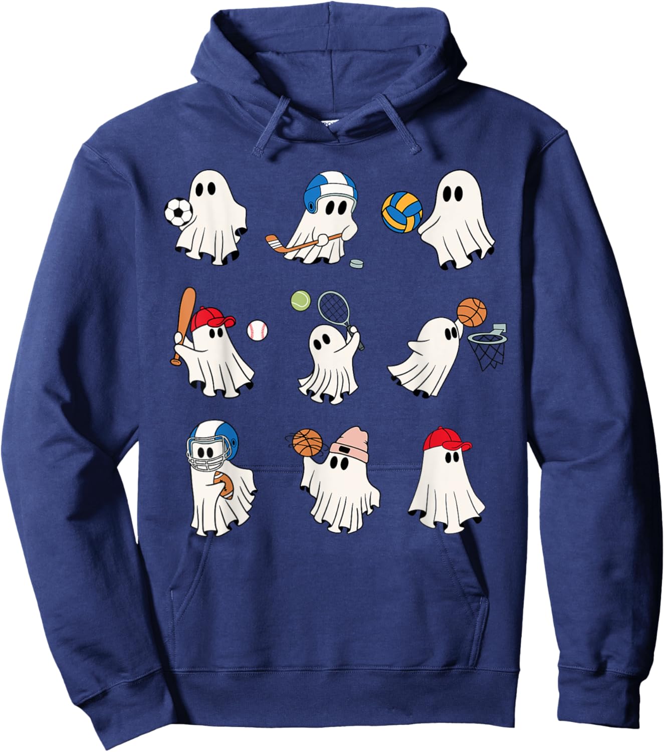 Ghost Playing Soccer Football Baseball Basketball Kid Sports Hoodie - Hoodie | Navy