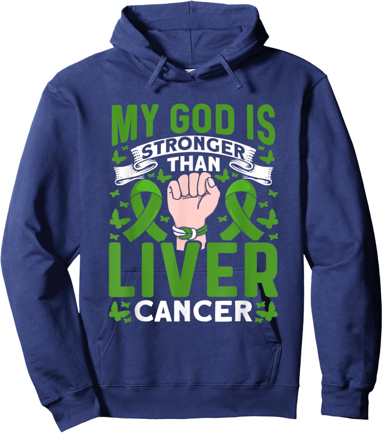 My God is stronger than Liver Cancer Awareness Hoodie - Hoodie | Navy