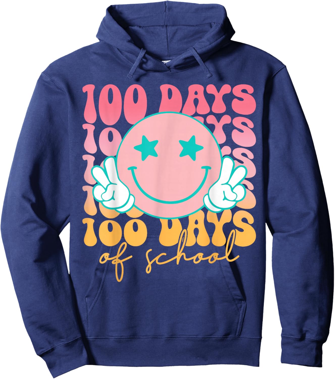 100th Day of School Retro Cute Smile Face 100 Days of School Hoodie - Hoodie | Navy