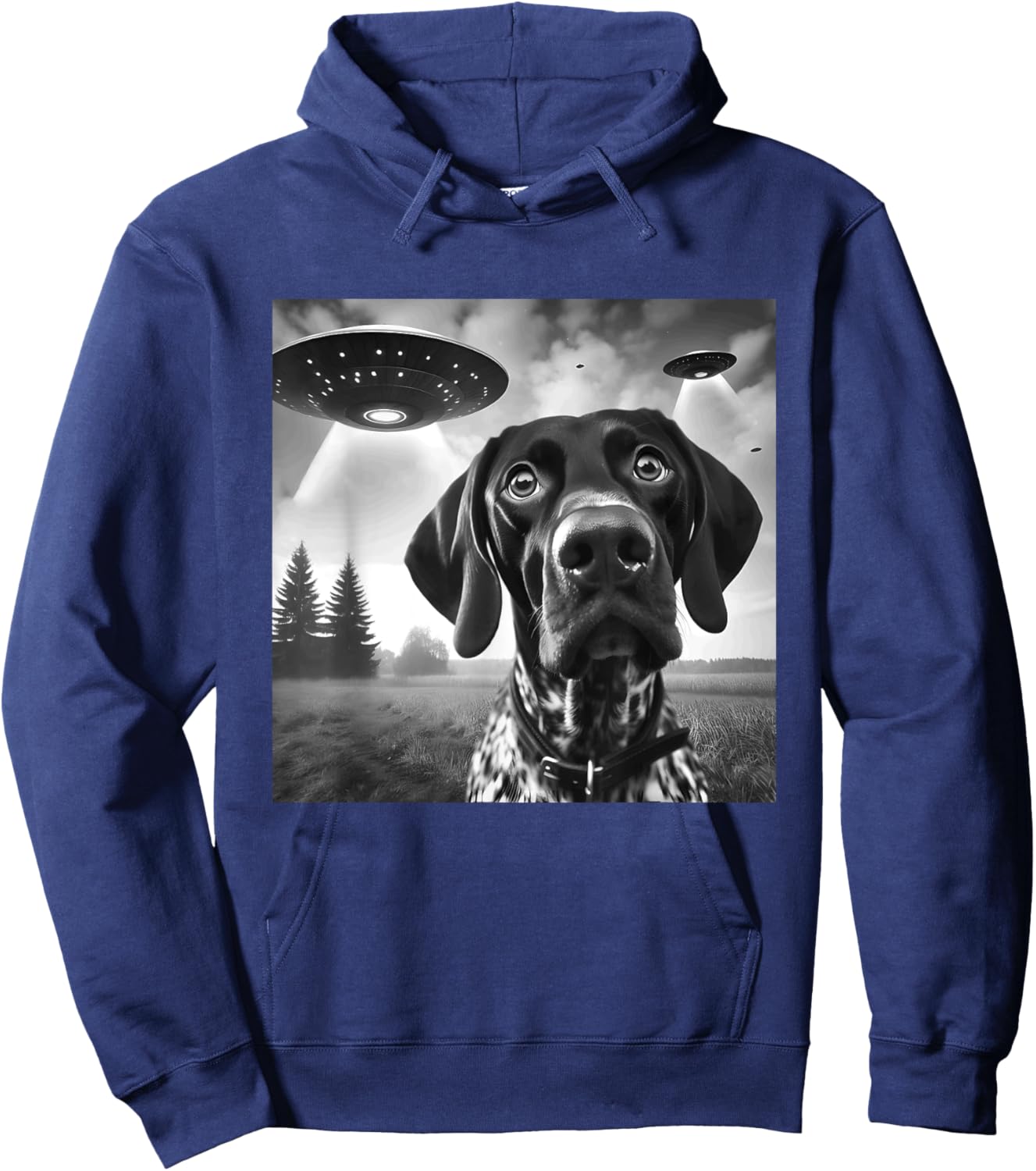 German Shorthaired Pointer Funny Selfie UFO Weird Aliens Hoodie - Hoodie | Navy