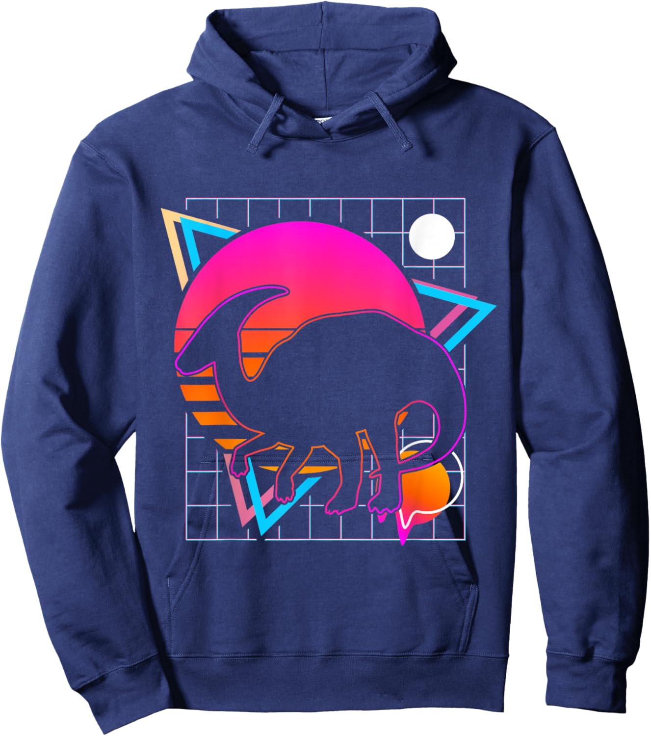 Parasaurolophus Retro 80s Style Vintage Dinosaur Hoodie - Hoodie | Navy