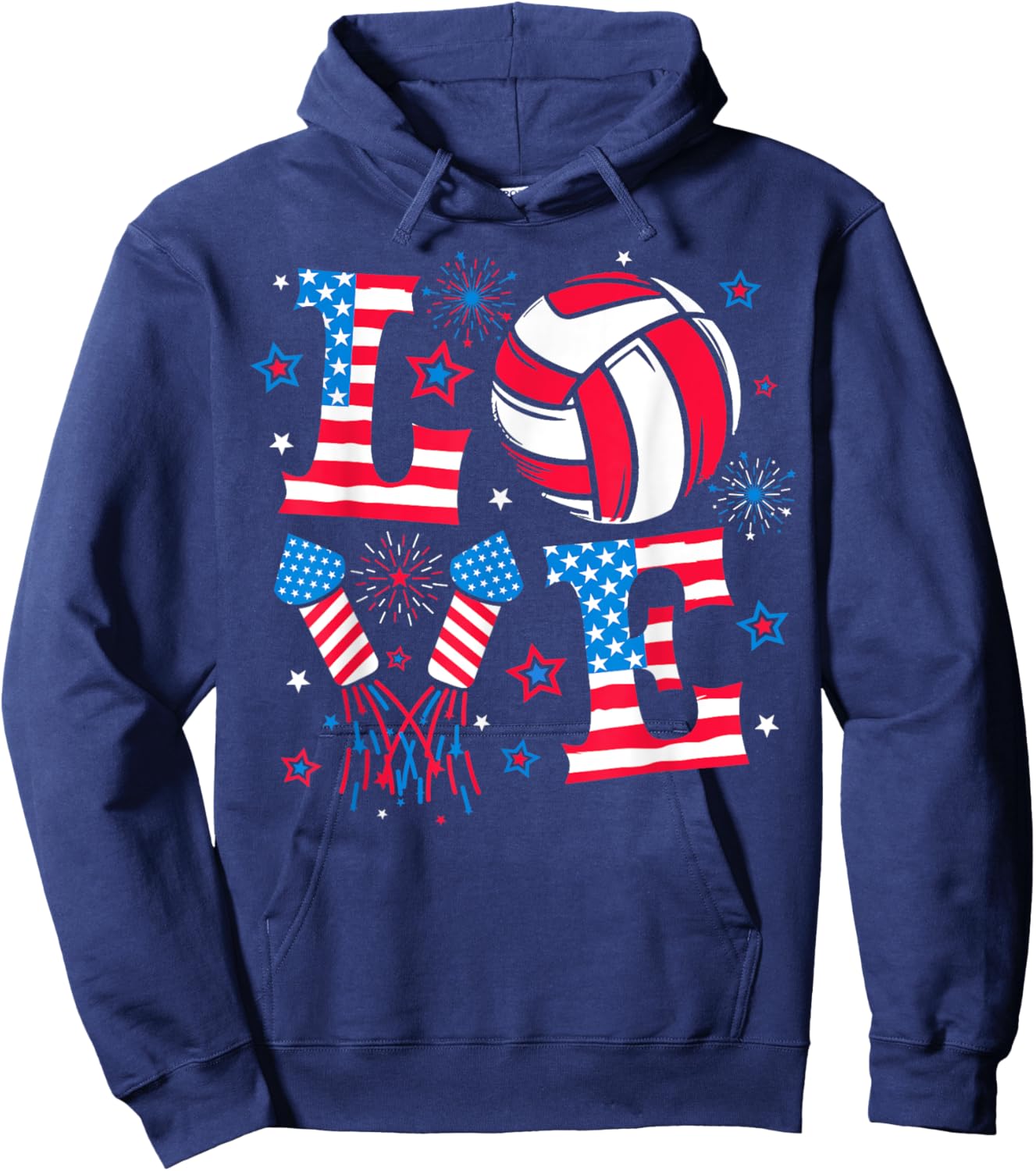 I Love Volleyball 4th July American Flag Patriotic Boys Girl Hoodie - Hoodie | Navy