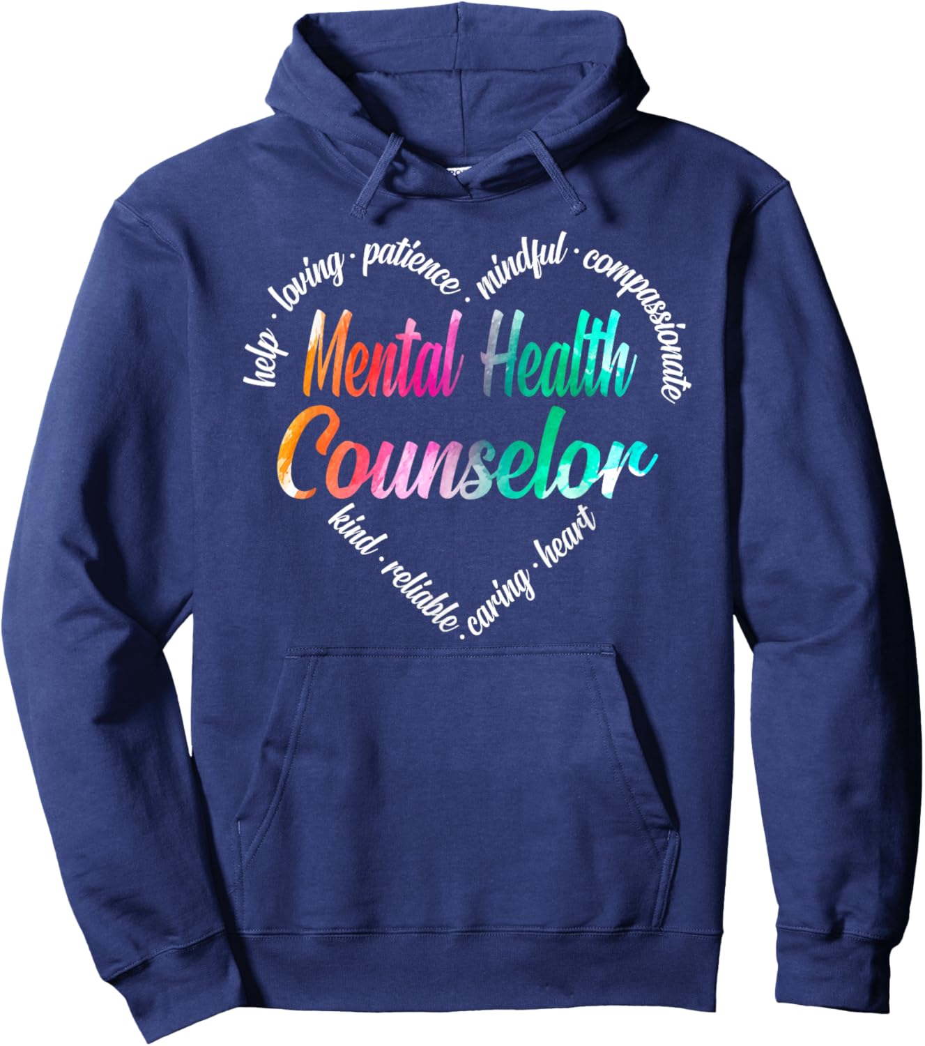 Mental Health Counselor Heart Word Cloud Watercolor Rainbow Hoodie - Hoodie | Navy
