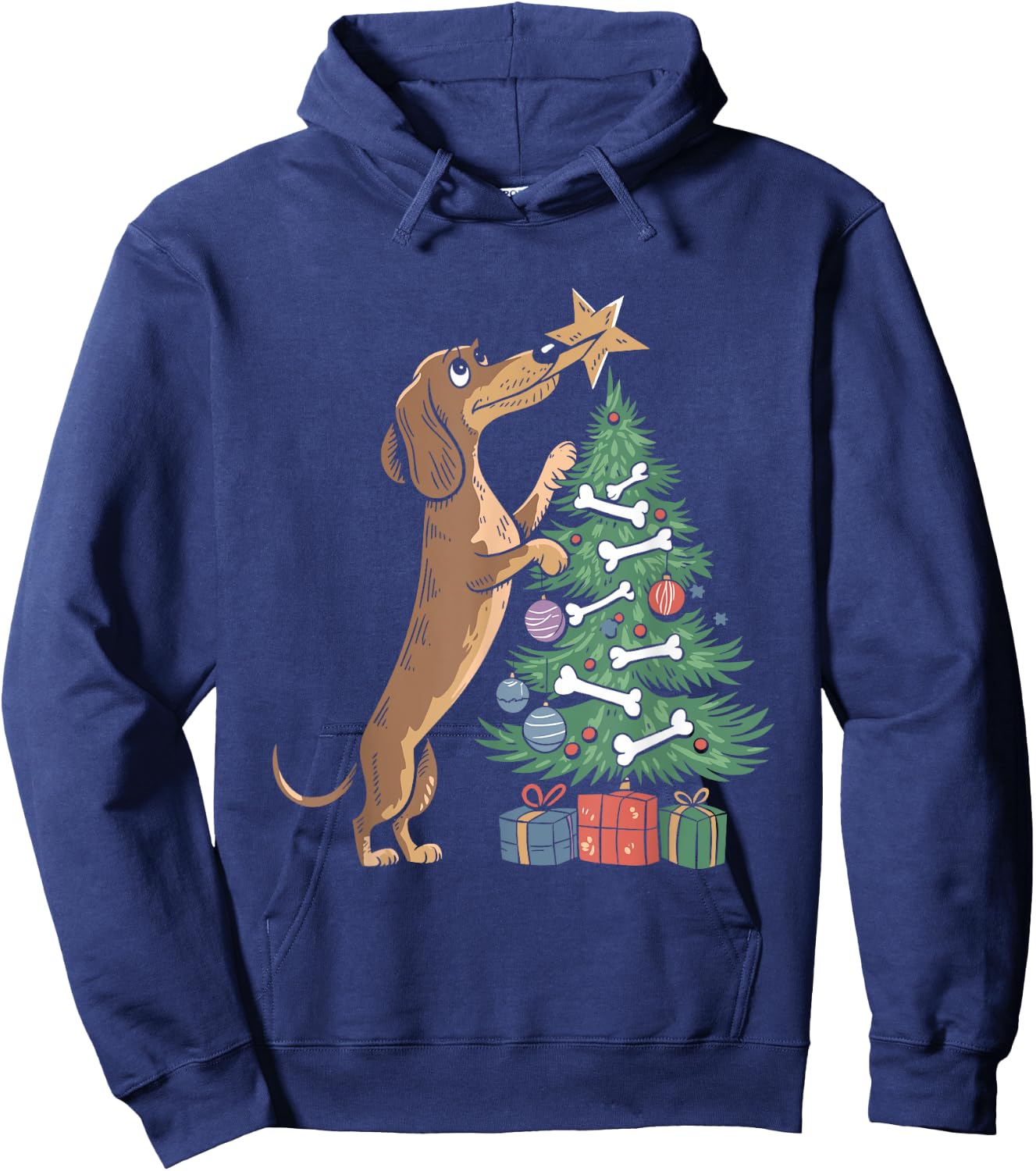 Dachshund Dog Christmas Tree Puppy Lover X-mas Holiday Hoodie - Hoodie | Navy