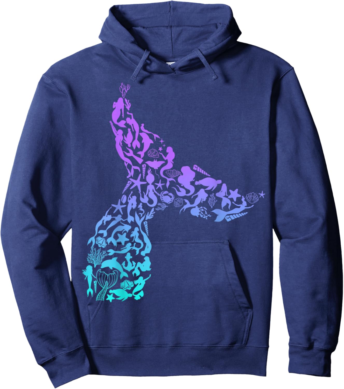Girls Whale Mermaid Tail Fantasy Design Sea Ocean Themed Hoodie - Hoodie | Navy