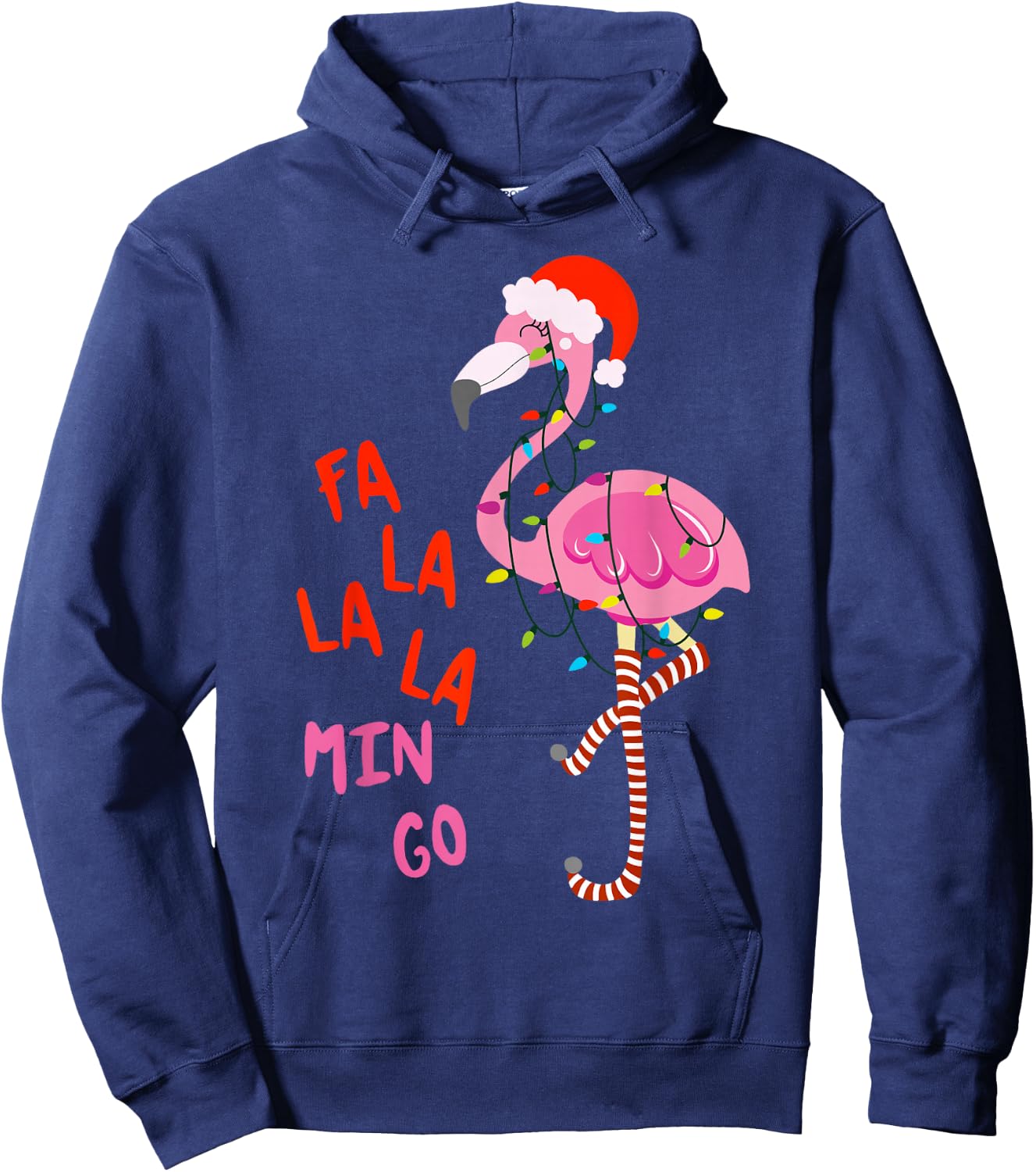 FA La La Mingo Flamingo Christmas Tropical Xmas Tree Lights Hoodie - Hoodie | Navy